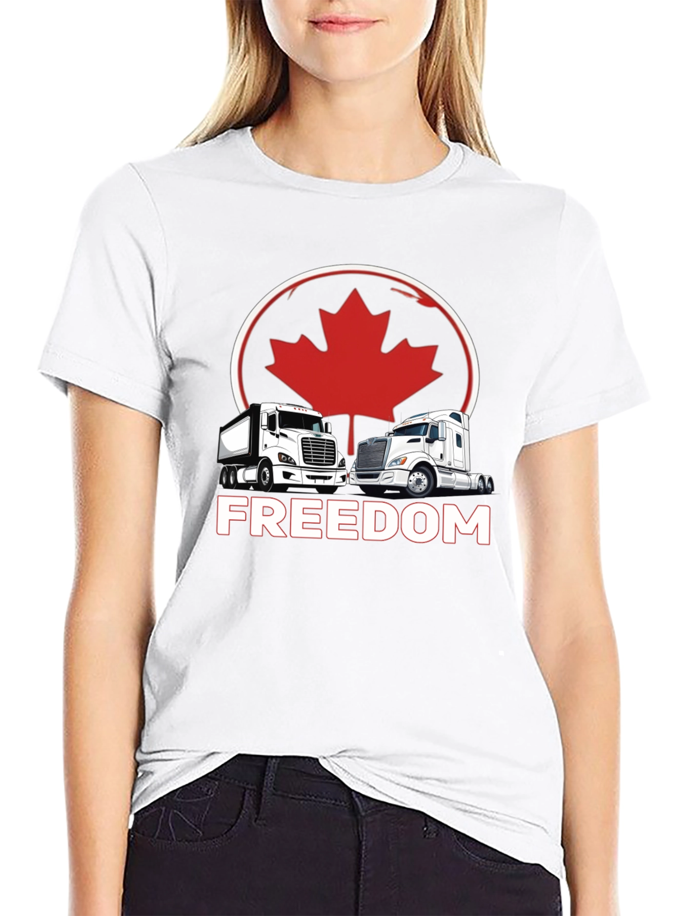 Black Freedom Trucker T-Shirt Canada Maple Leaf view 9
