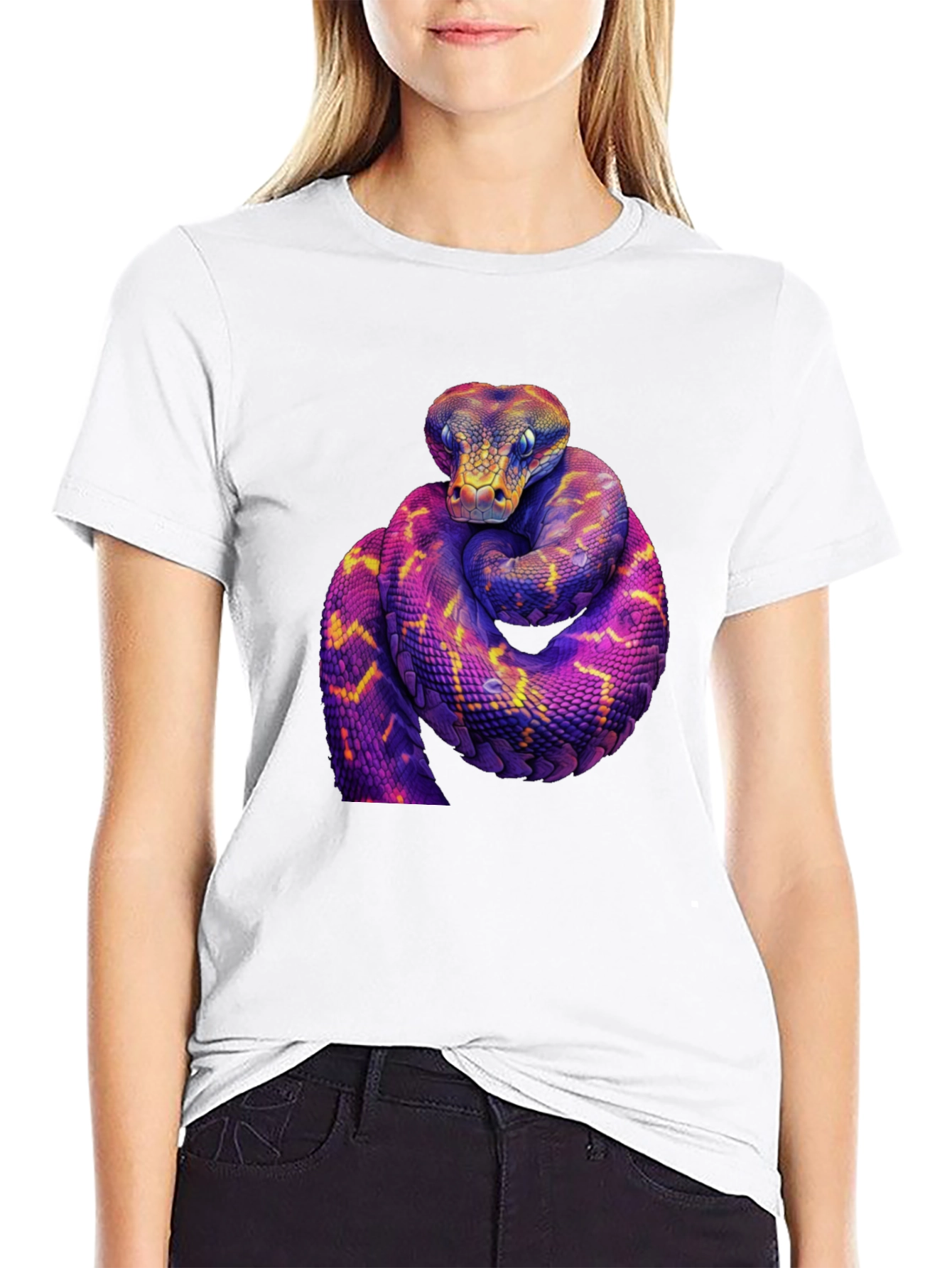 Black Vibrant Snake Graphic Tee - Bold Reptile Design view 9