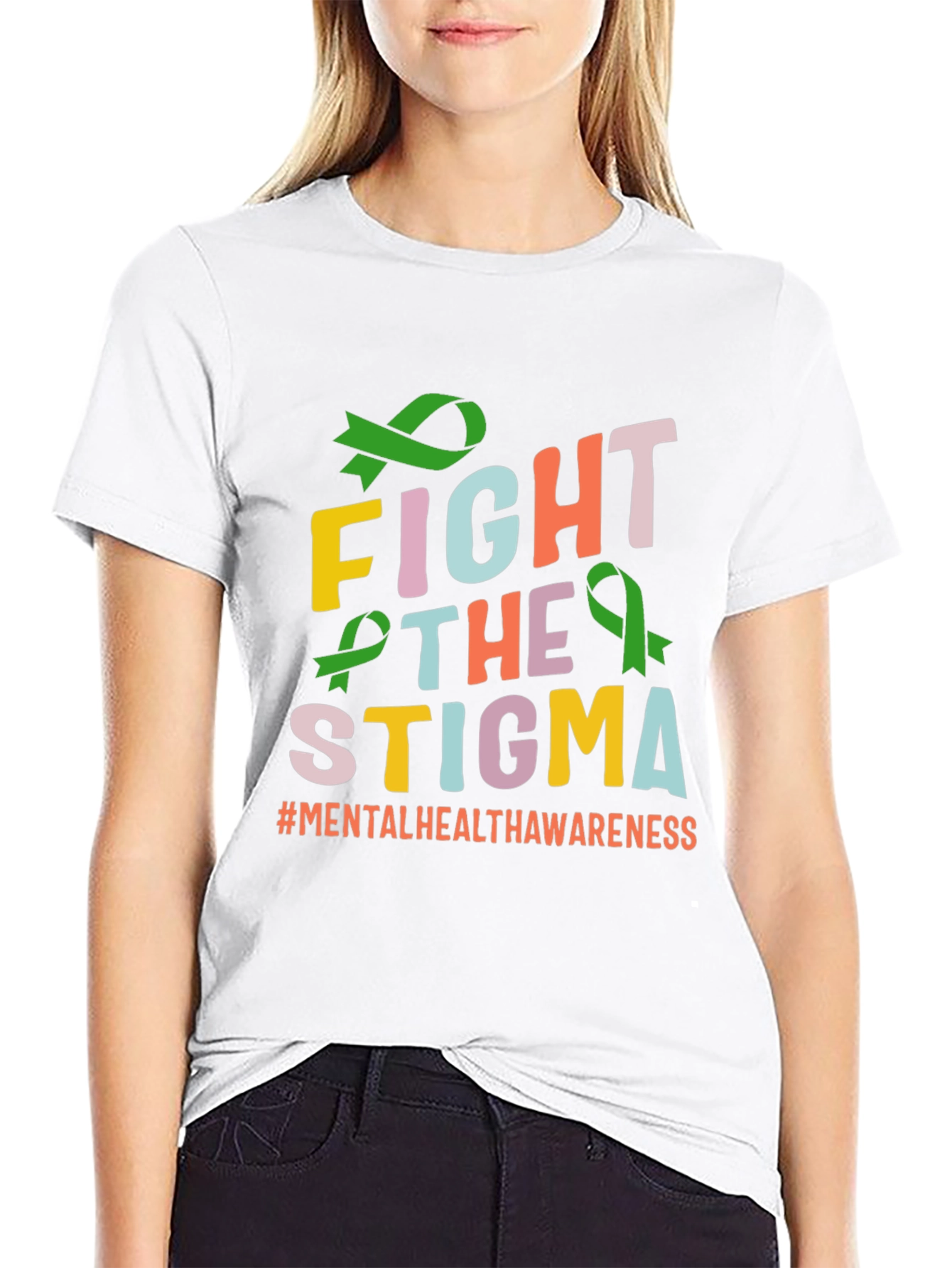 Black Fight The Stigma T-Shirt Mental Health Awareness view 9