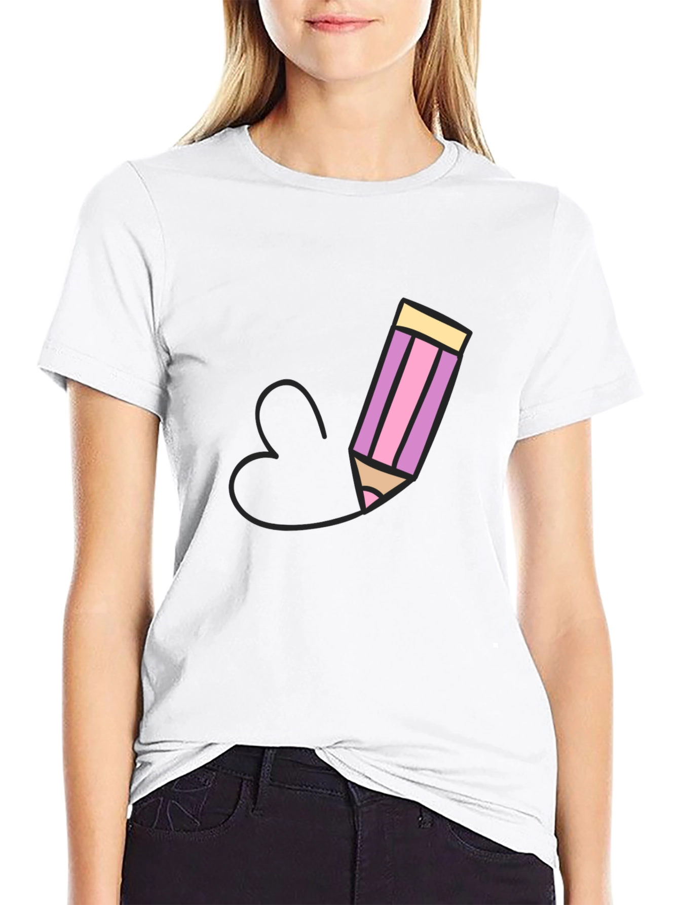Black Pencil Heart Graphic Black T-Shirt view 9