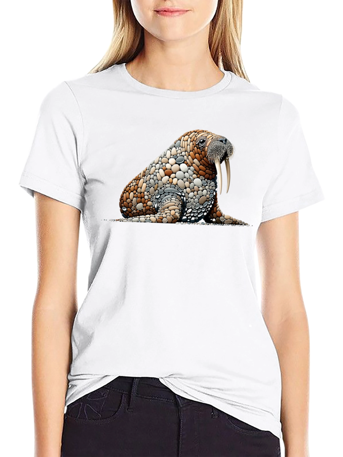 Black Unique Walrus Stone Art Men's Black T-Shirt view 9