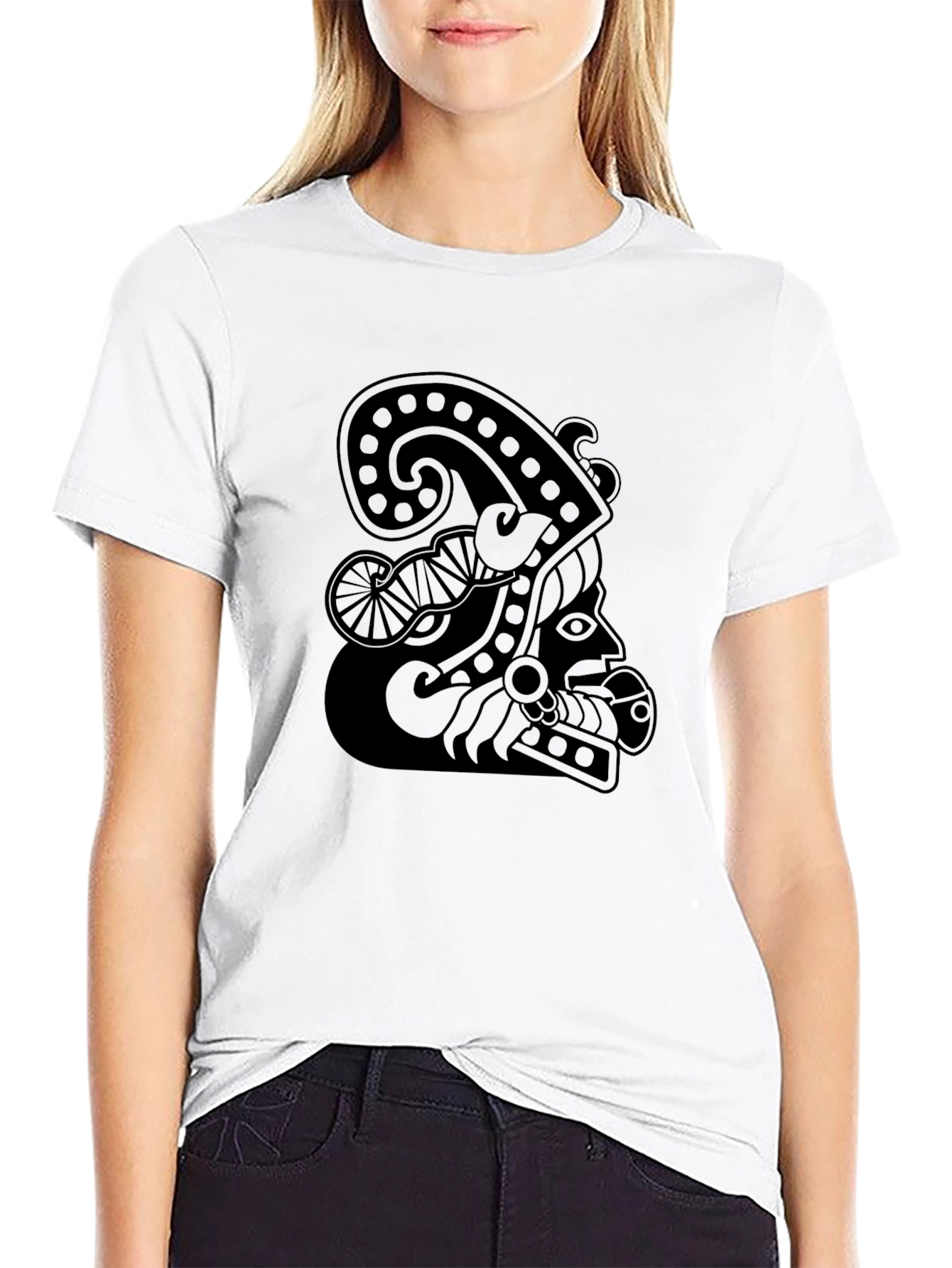Black Men's Black T-Shirt with Mayan Design view 9
