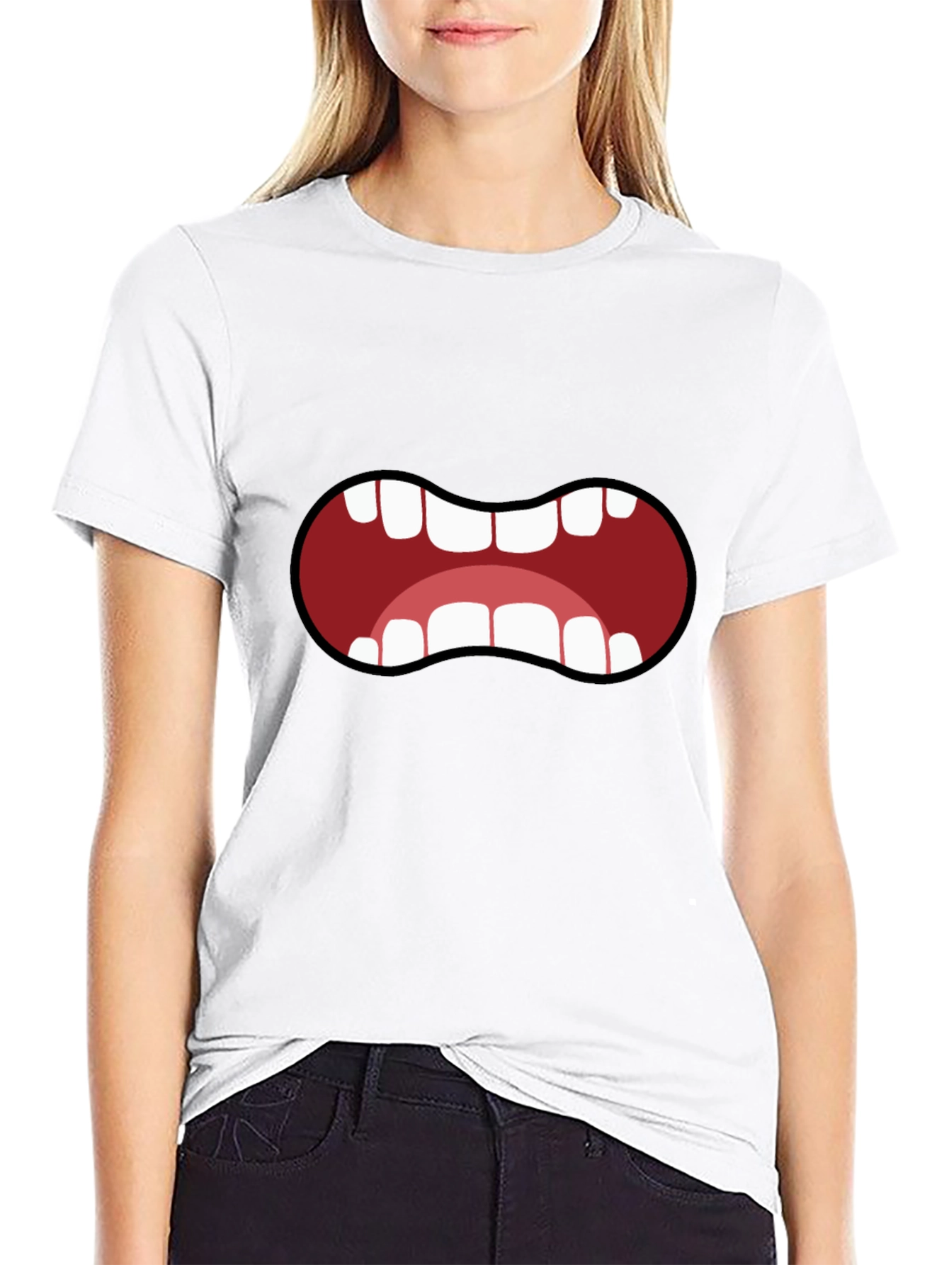 Black Cartoon Mouth T-Shirt - Funny Graphic Tee view 9