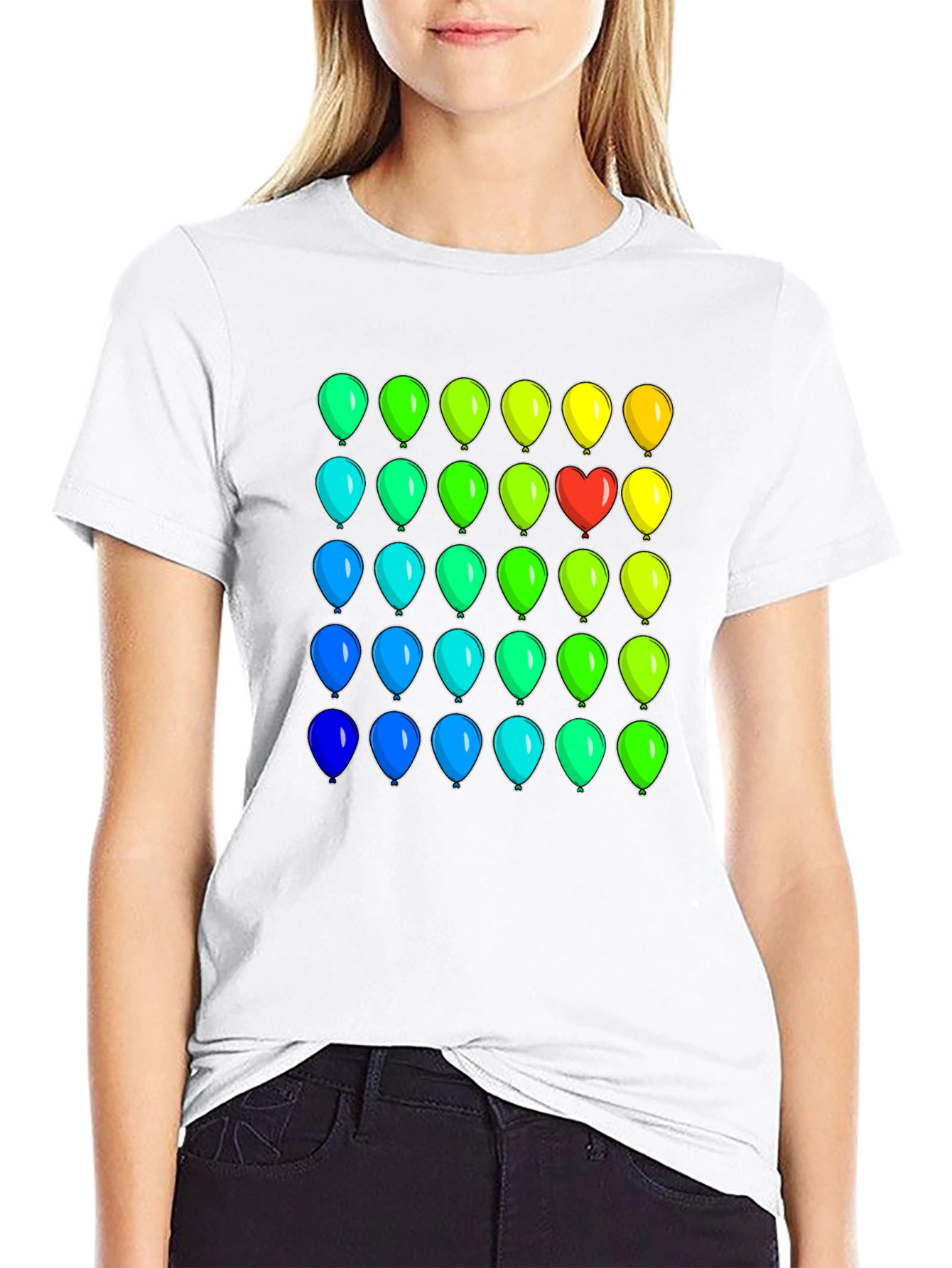 Black Rainbow Balloons Graphic T-Shirt - Novelty Design view 9