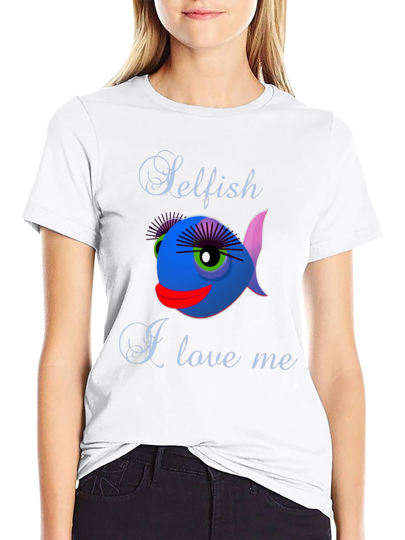 Black Selfish I Love Me Fish Graphic Tee view 9