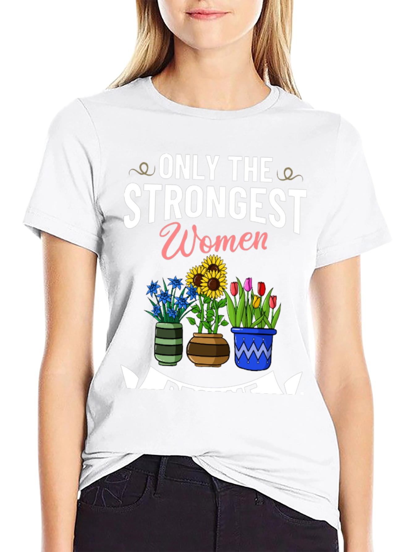 Black Strongest Women Awesome Flowers Black T-Shirt view 9