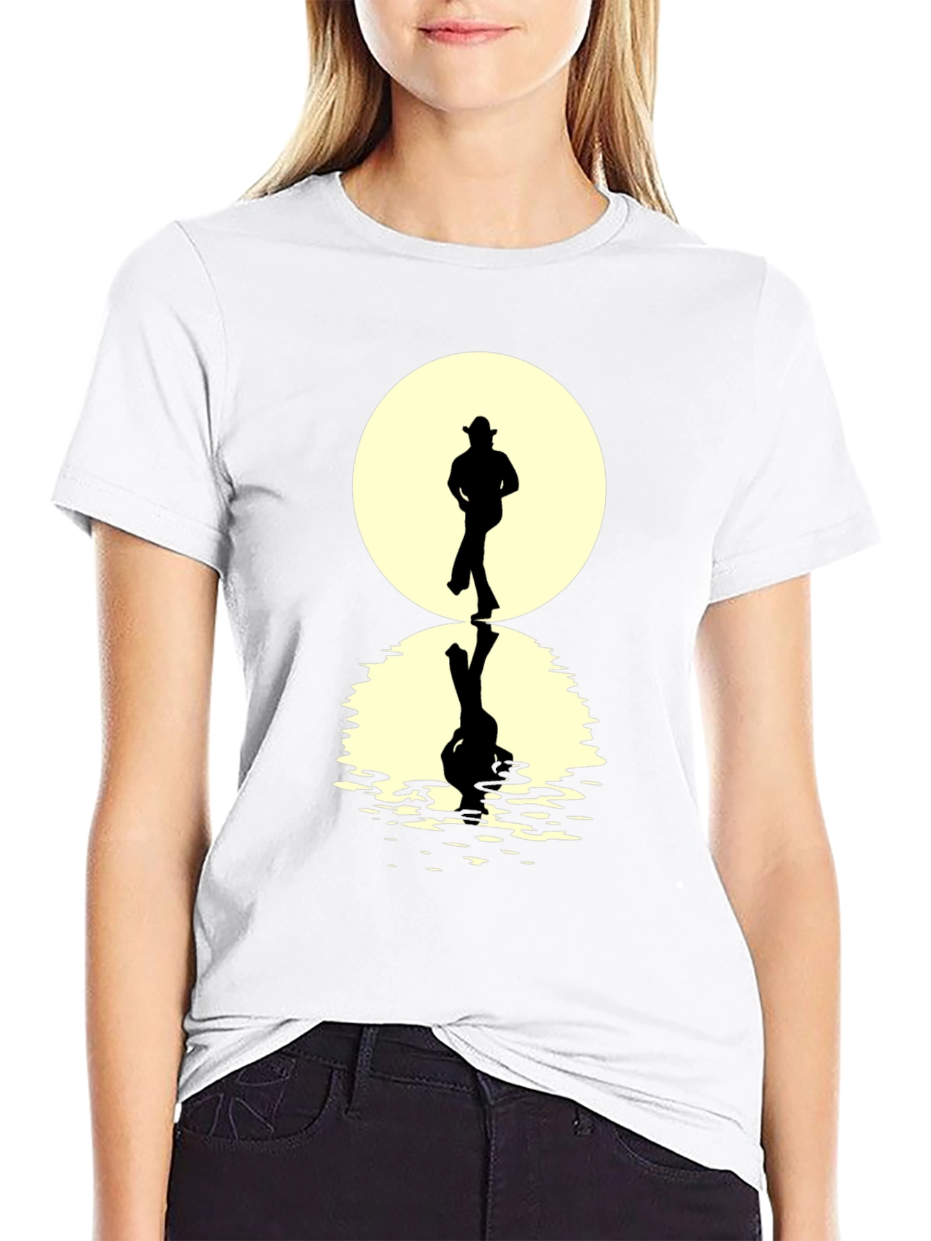 Black Cowboy Silhouette Reflection T-Shirt - Unique Graphic Tee view 9