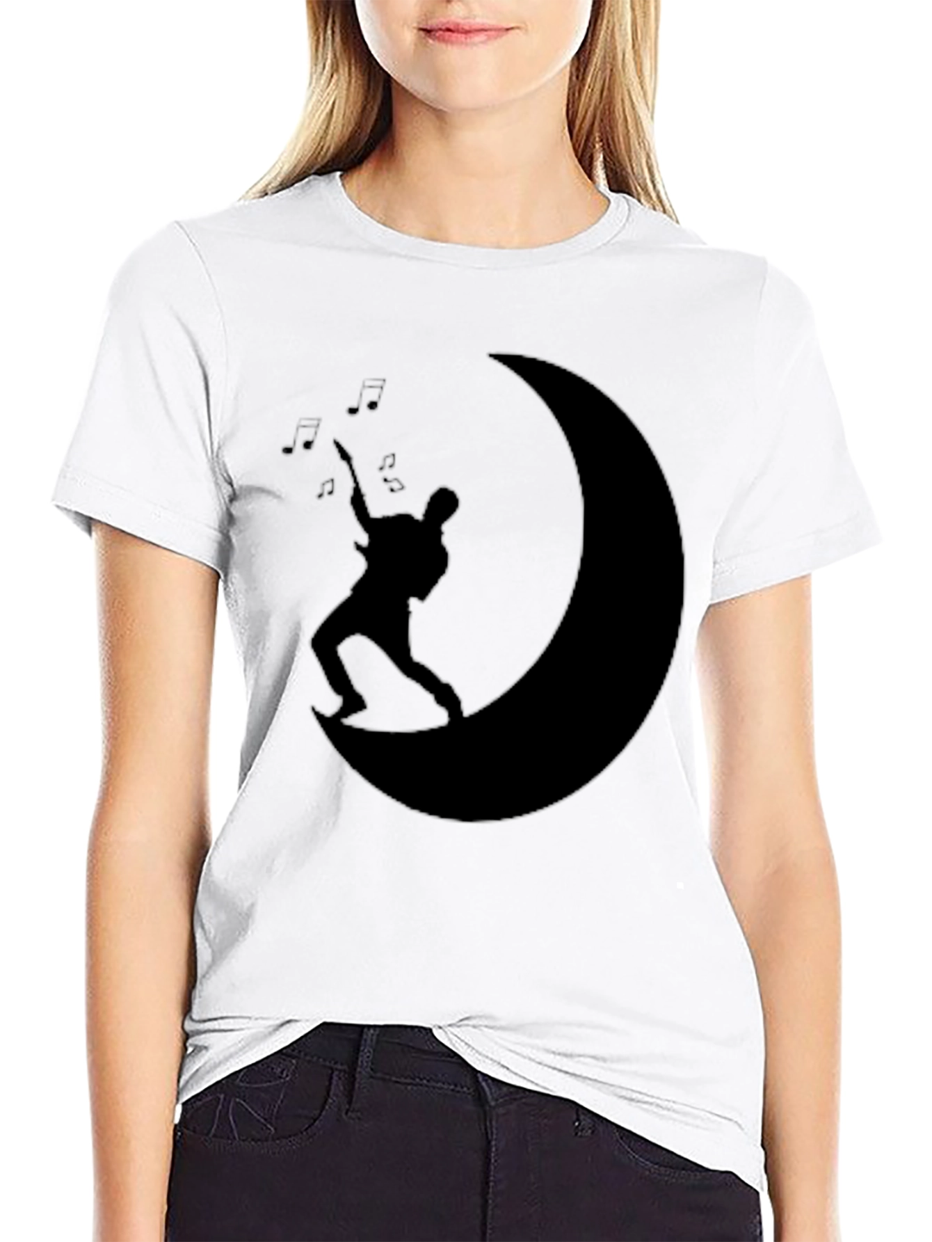 Black Moon Guitarist Black T-Shirt - Music Lover Tee view 9