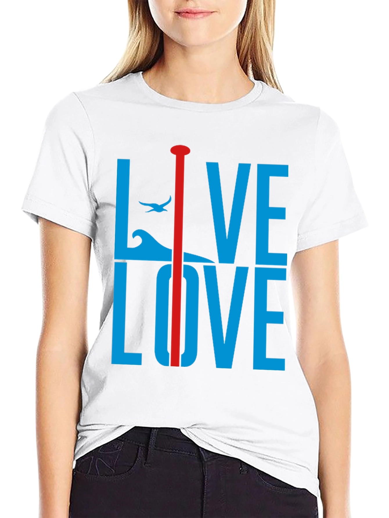 Black Live Love Graphic Tee - Blue and Red Design view 9