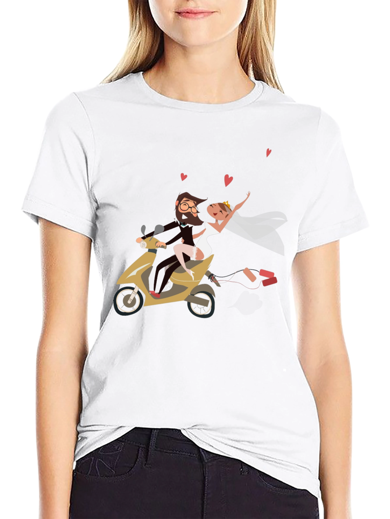 Black Wedding Couple Scooter Ride Black T-Shirt view 9
