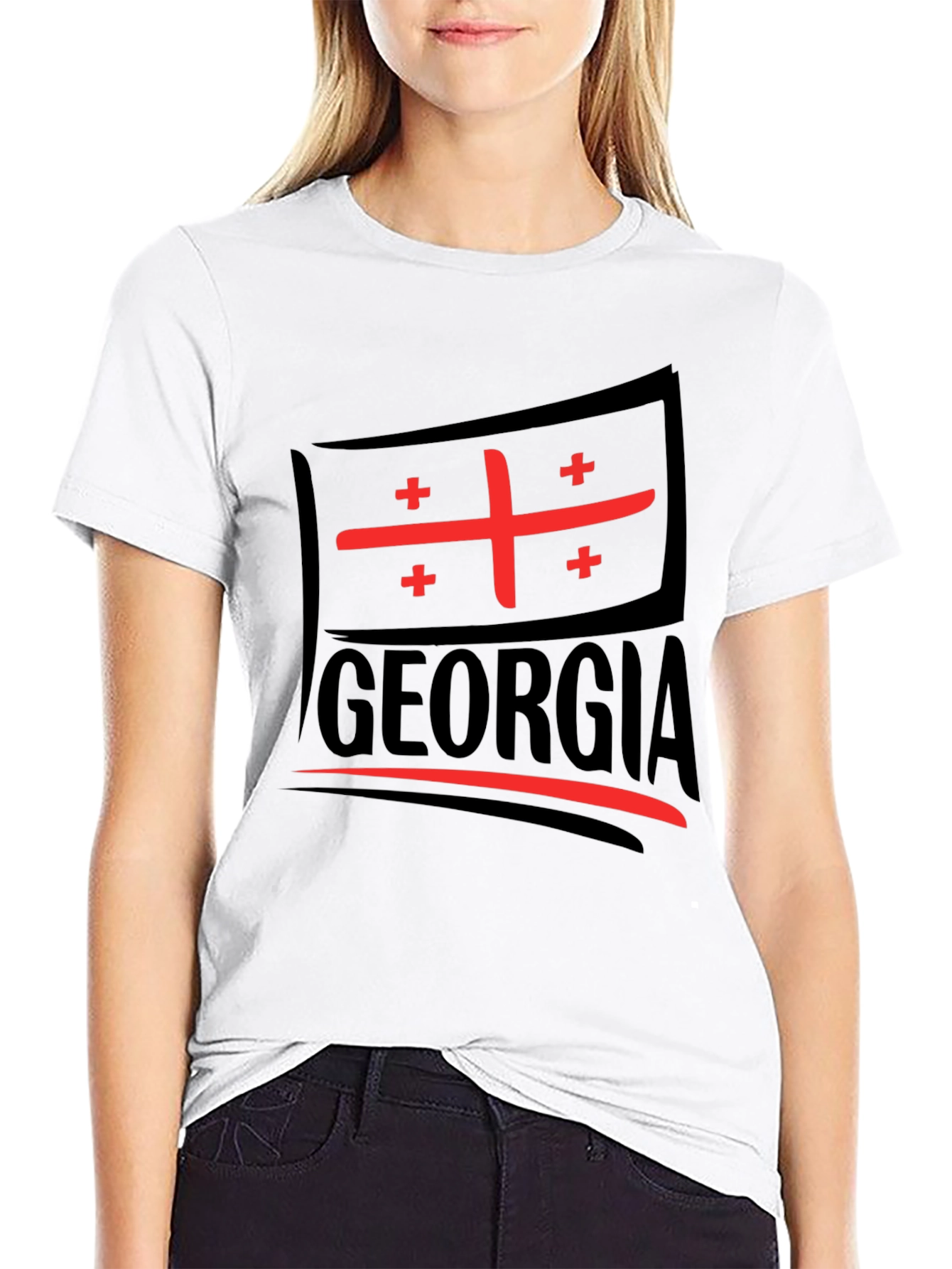 Black Georgia Flag T-Shirt - Black Cotton Tee view 9