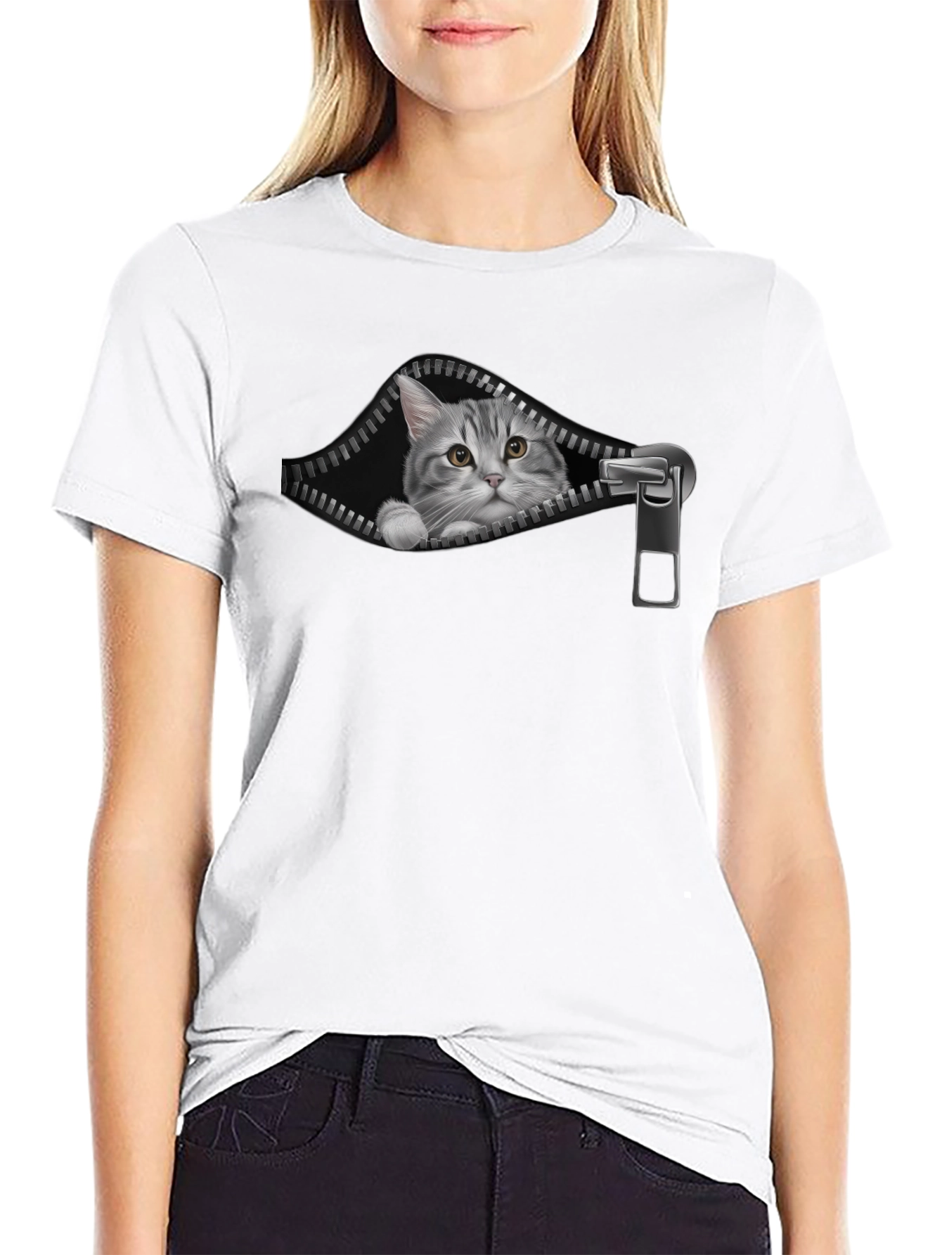 Black Cat Zipper T-Shirt - Unique Graphic Tee view 9