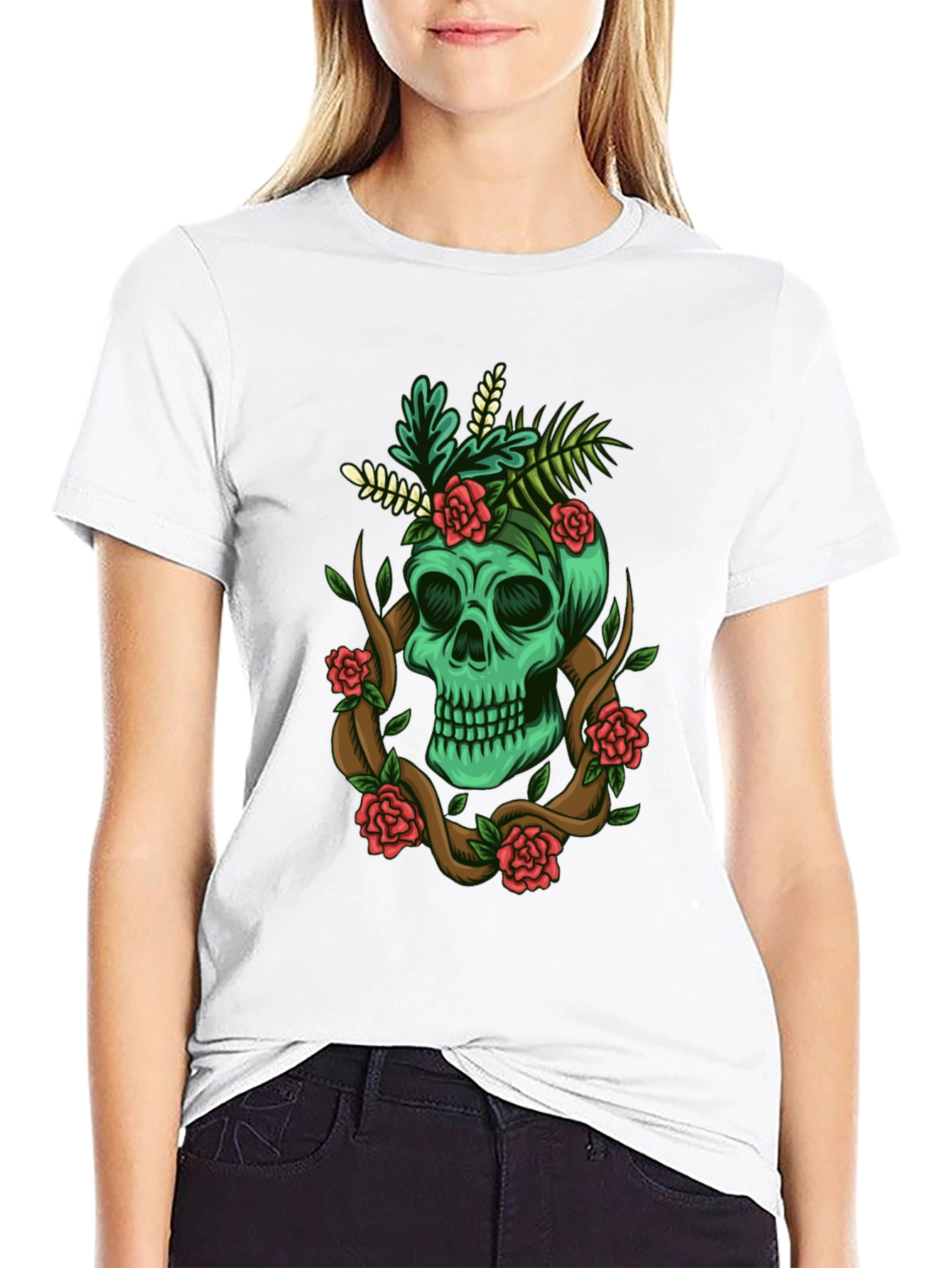 Black Skull & Roses Graphic Tee - Men's Black T-Shirt view 9