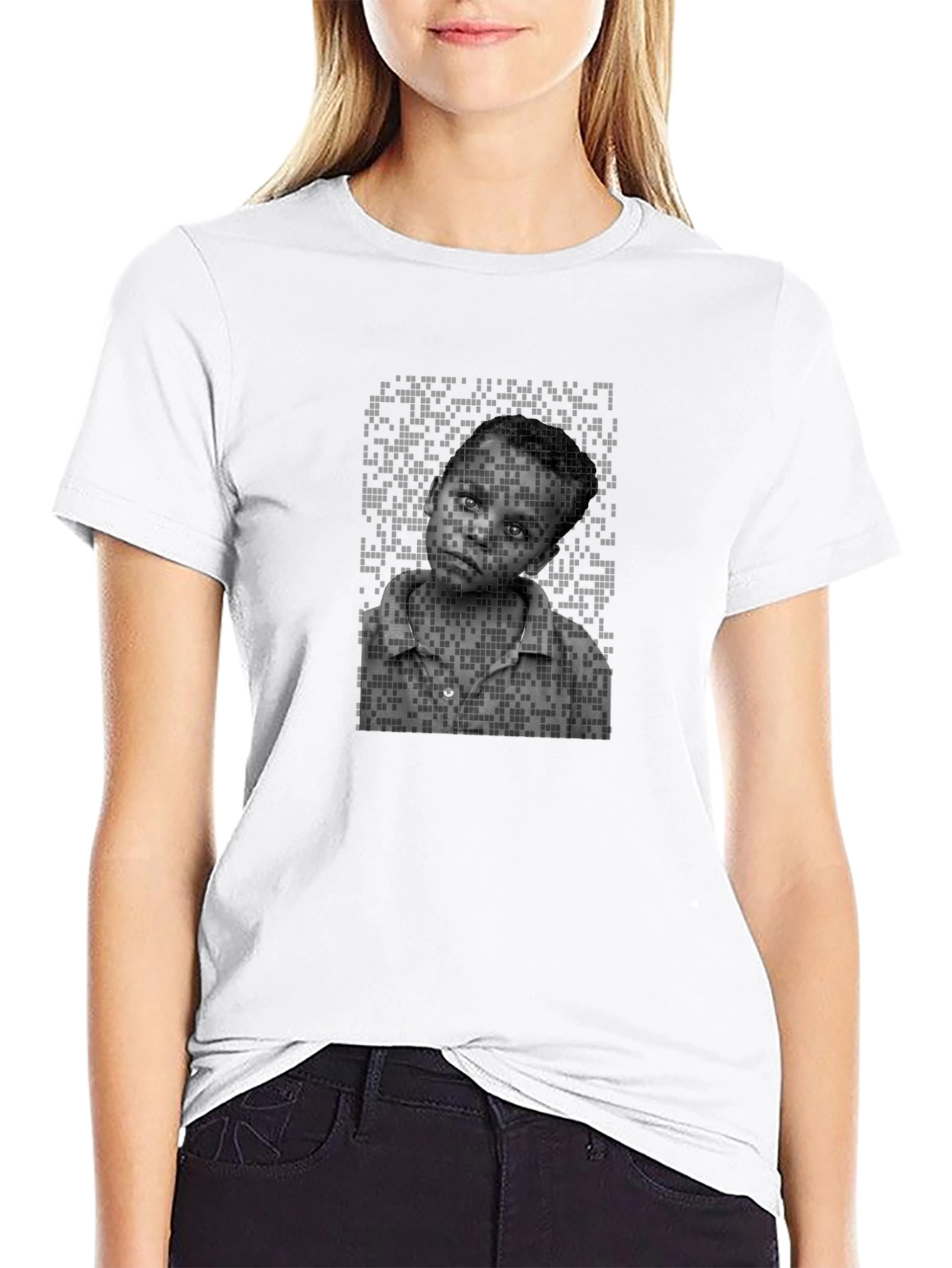 Black Pixelated Portrait Tee - Unique Graphic Design view 9