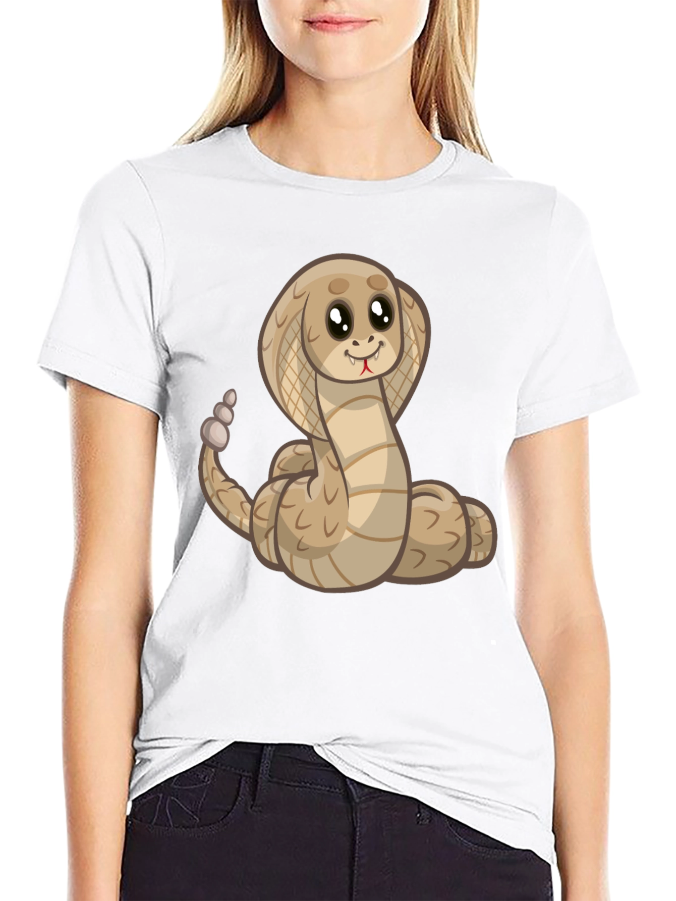 Black Cute Cartoon Cobra Snake Black T-Shirt view 9