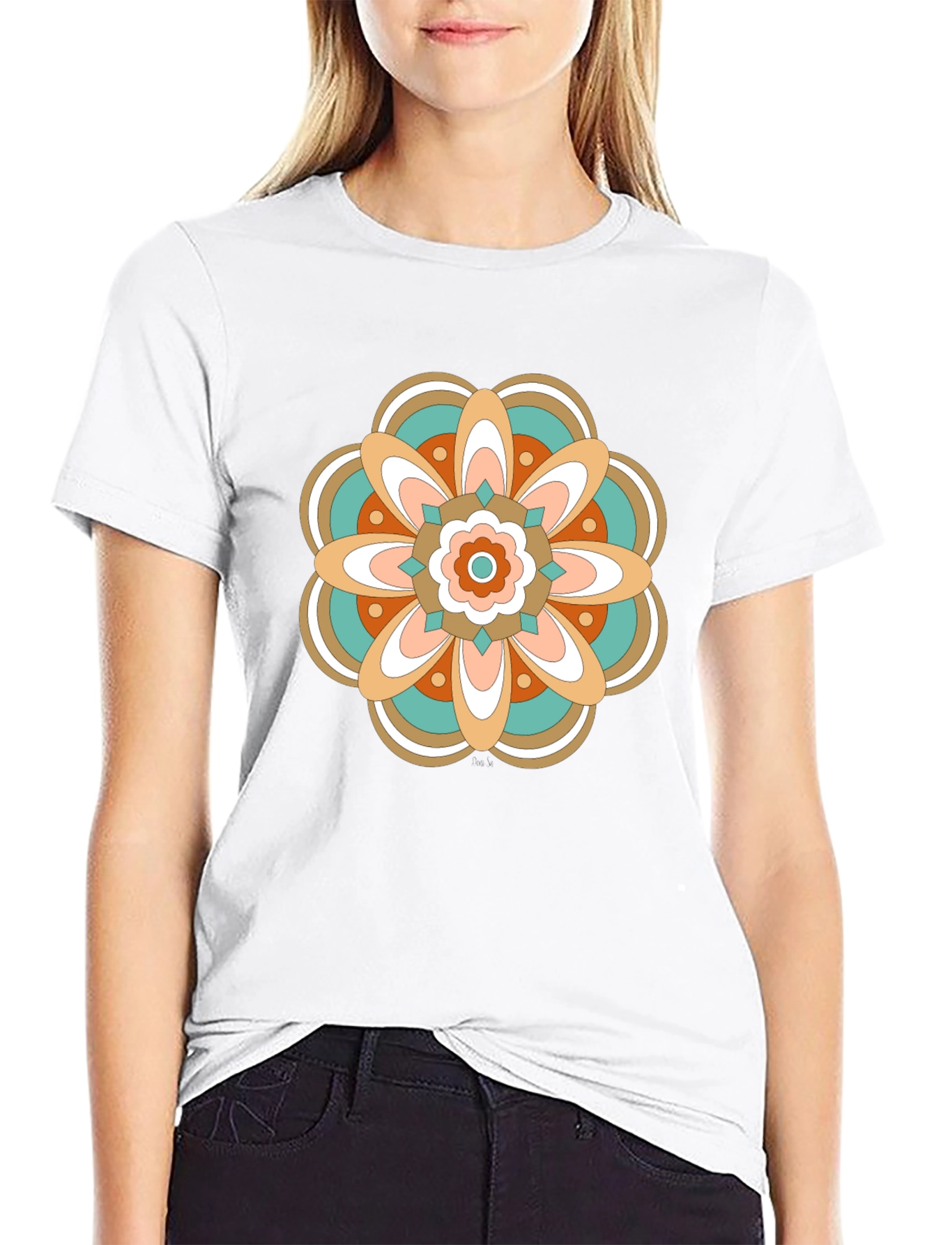 Black Retro Floral Mandala Graphic T-Shirt view 9