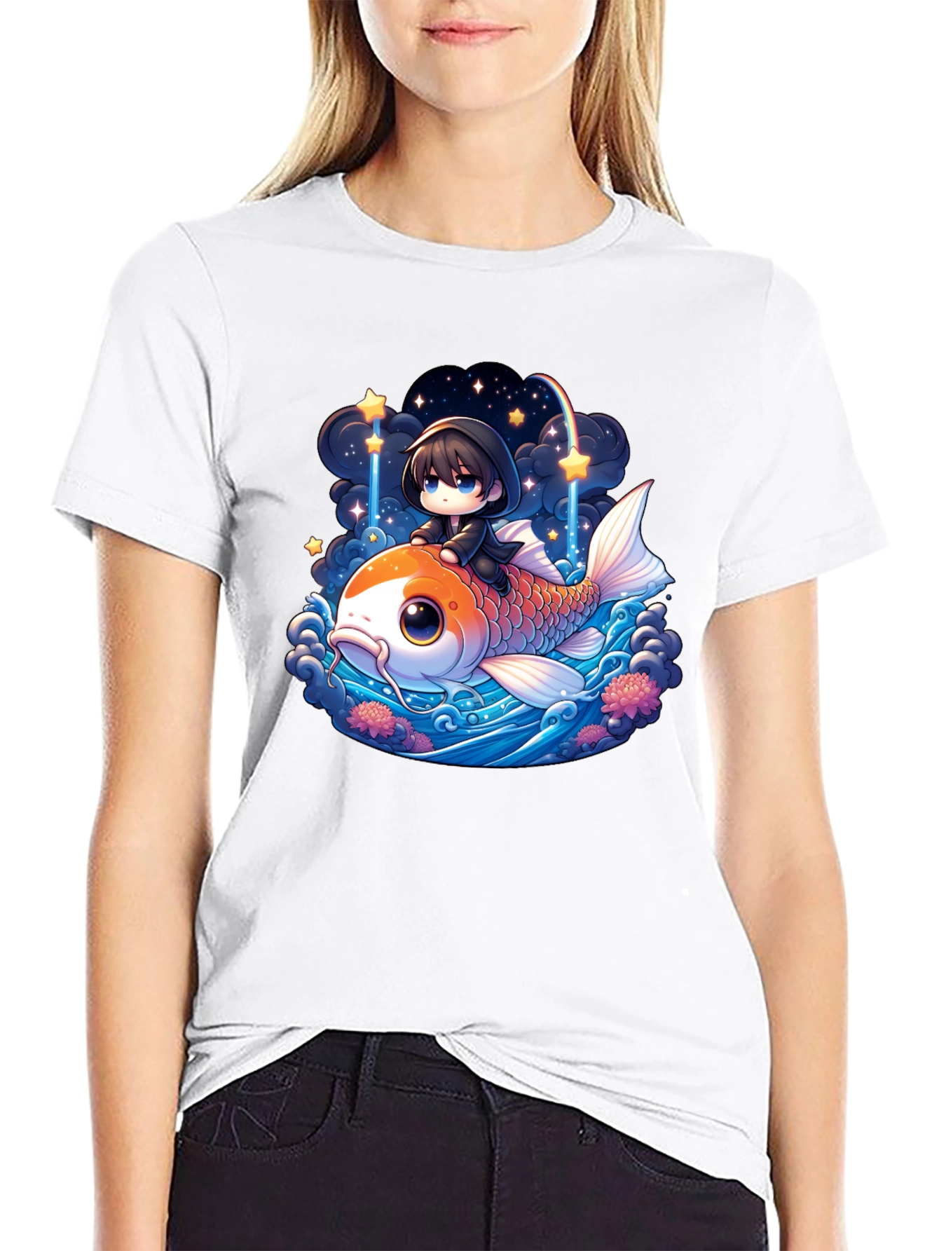Black Koi Fish Anime Graphic Tee view 9