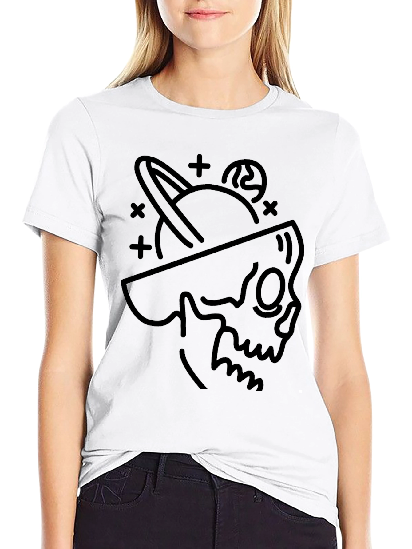 Black Cosmic Skull Graphic Tee - Black Cotton Blend view 9