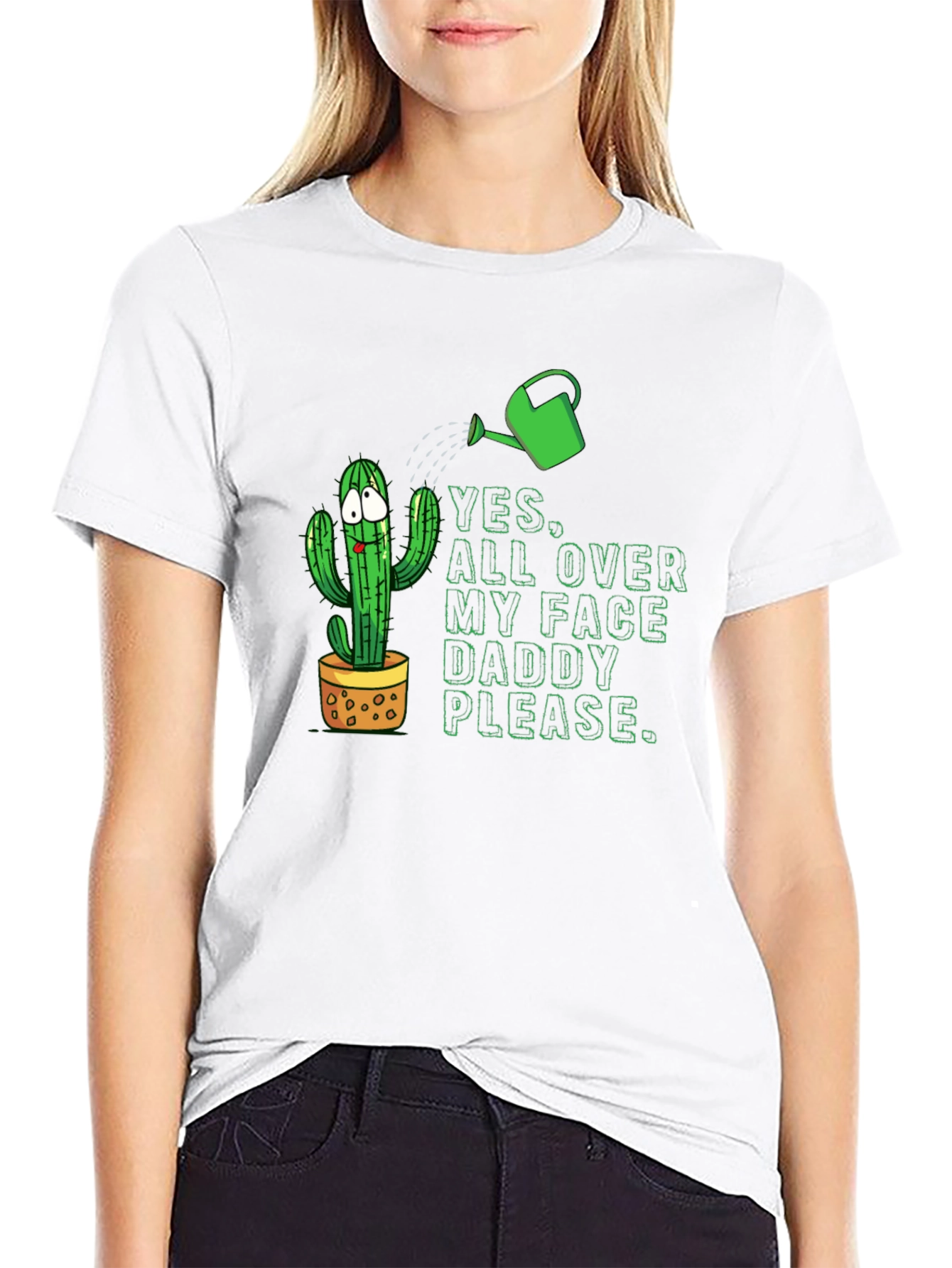 Black Funny Cactus T-Shirt: Yes All Over My Face view 9