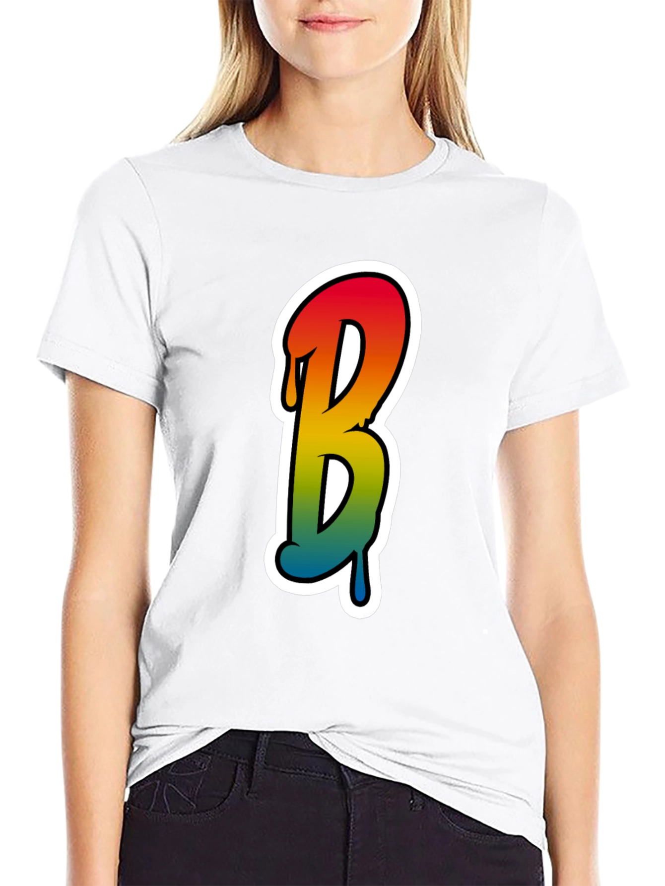 Black Cool Letter B Graphic Tee - Black Cotton Blend view 9