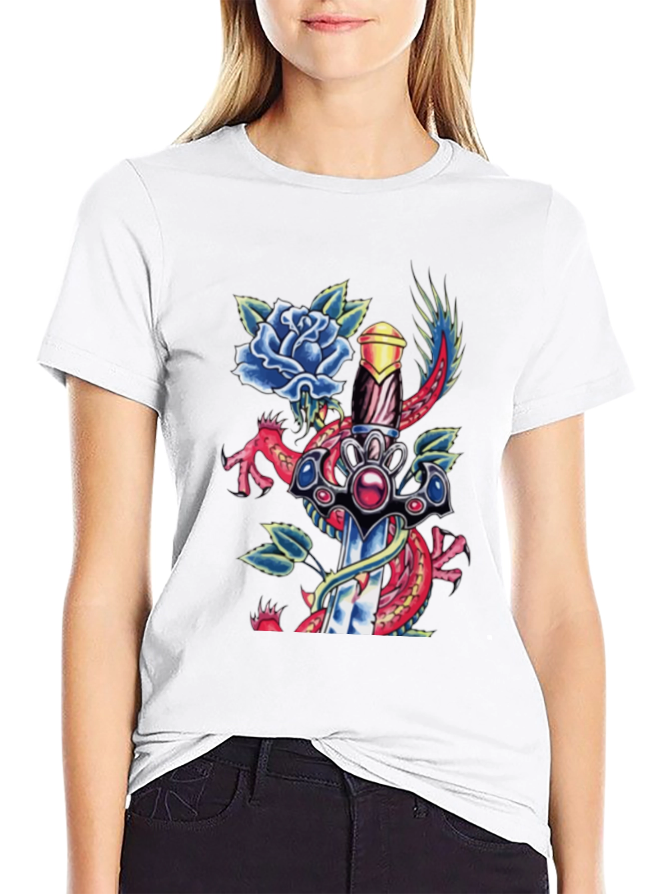 Dragon Sword Tattoo Graphic Men's Tee - 9