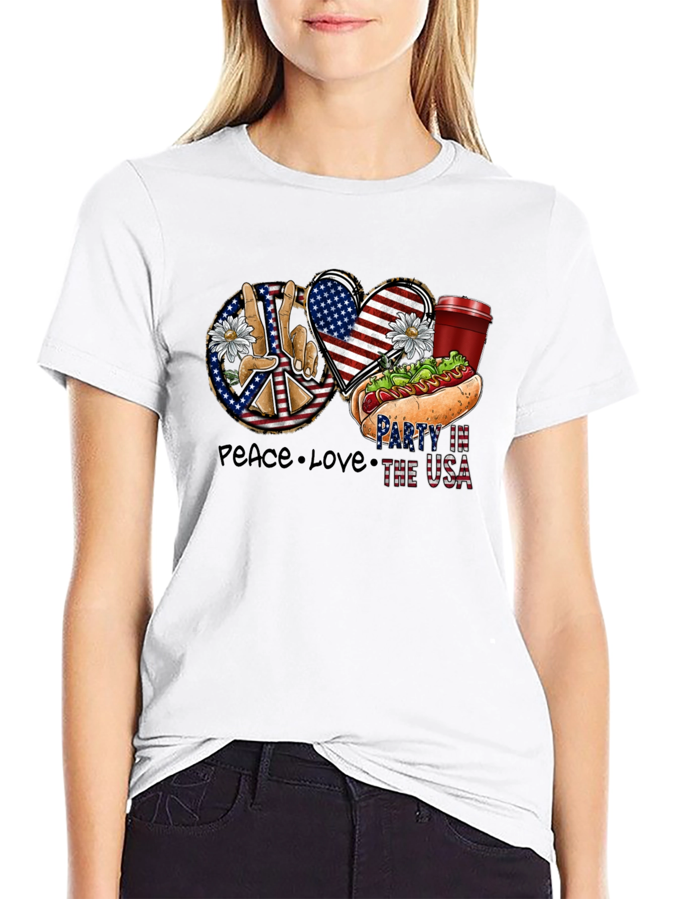 Black Patriotic Peace, Love & USA Party T-Shirt view 9