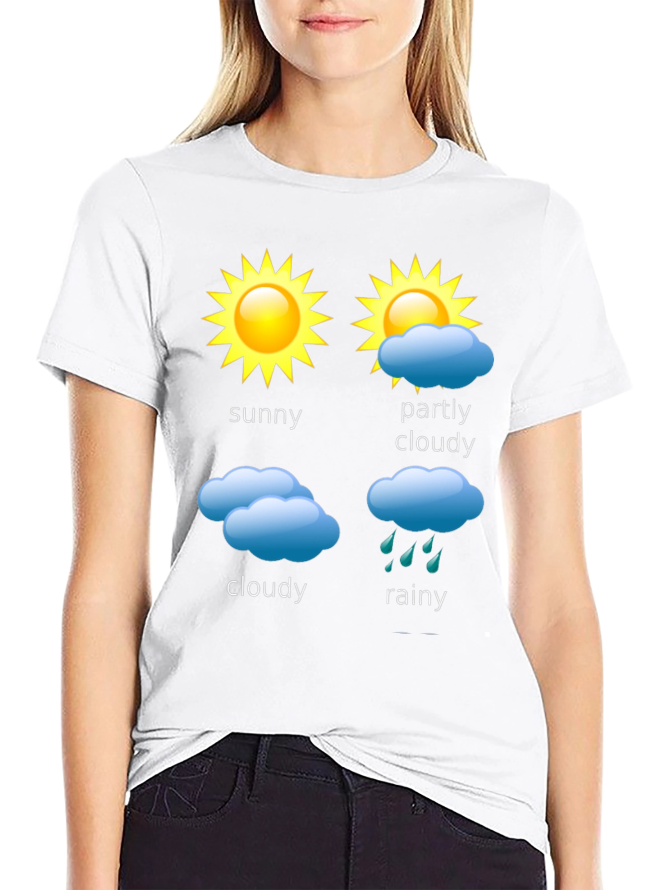 Black Weather Forecast T-Shirt - Sunny, Cloudy, Rainy Day Design view 9