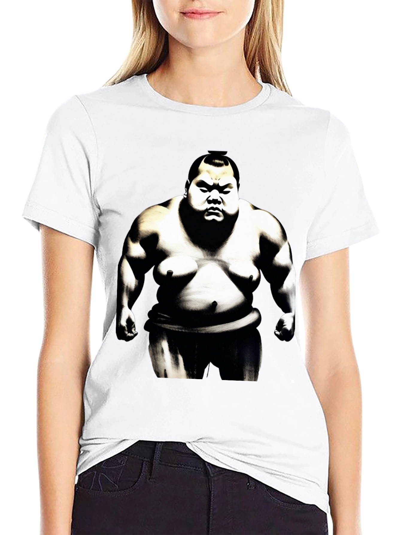 Black Sumo Wrestler Graphic Tee - Black Cotton Blend view 9