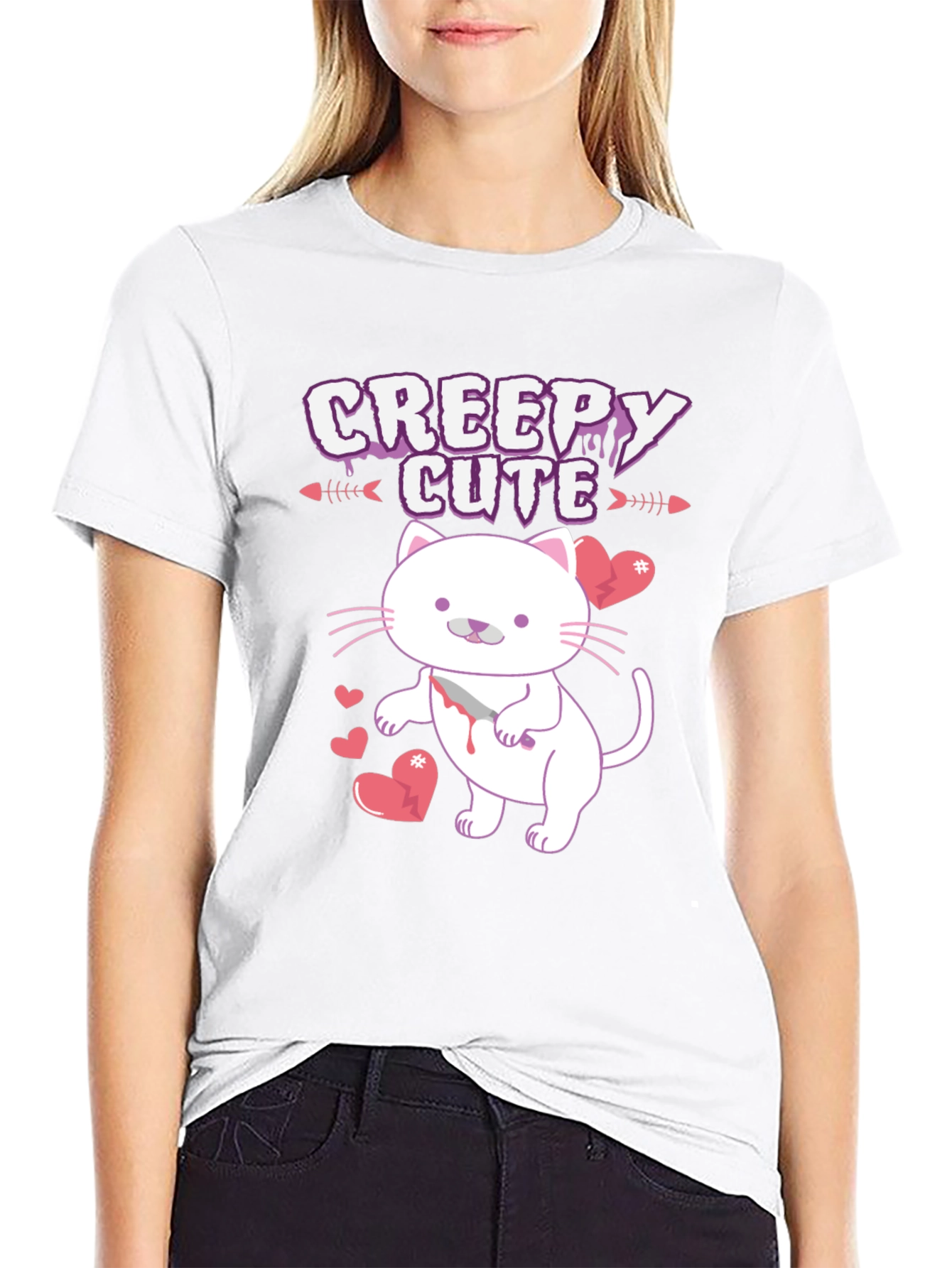 Black Creepy Cute Cat T-Shirt view 9