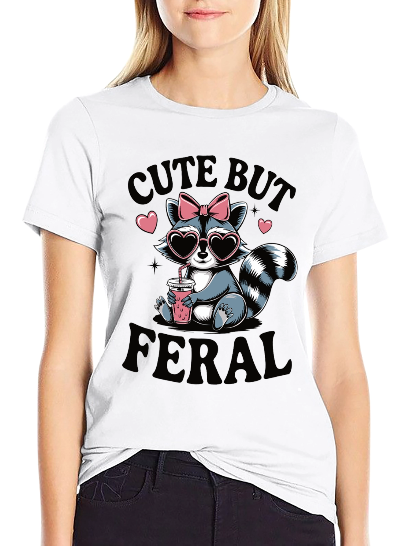 Black Cute But Feral Raccoon T-Shirt view 9
