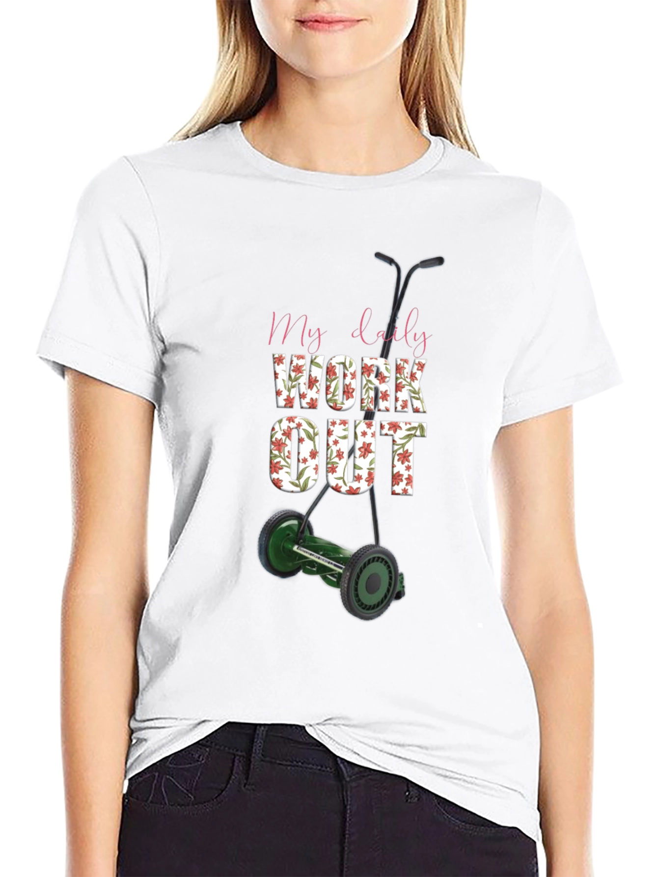 Black My Daily Workout T-Shirt - Unique Lawn Mower Design view 9