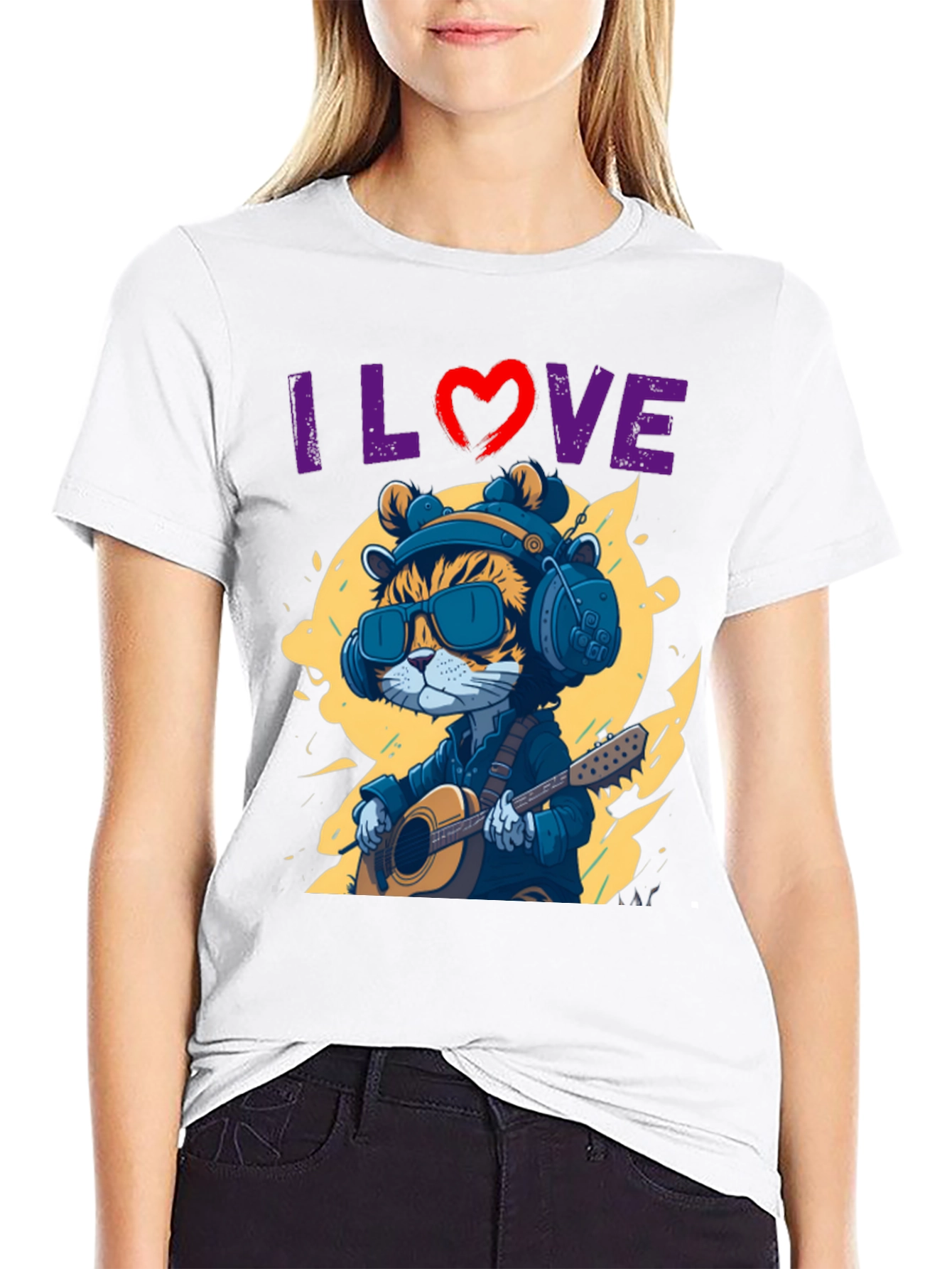 Black I Love Music Cat T-Shirt view 9