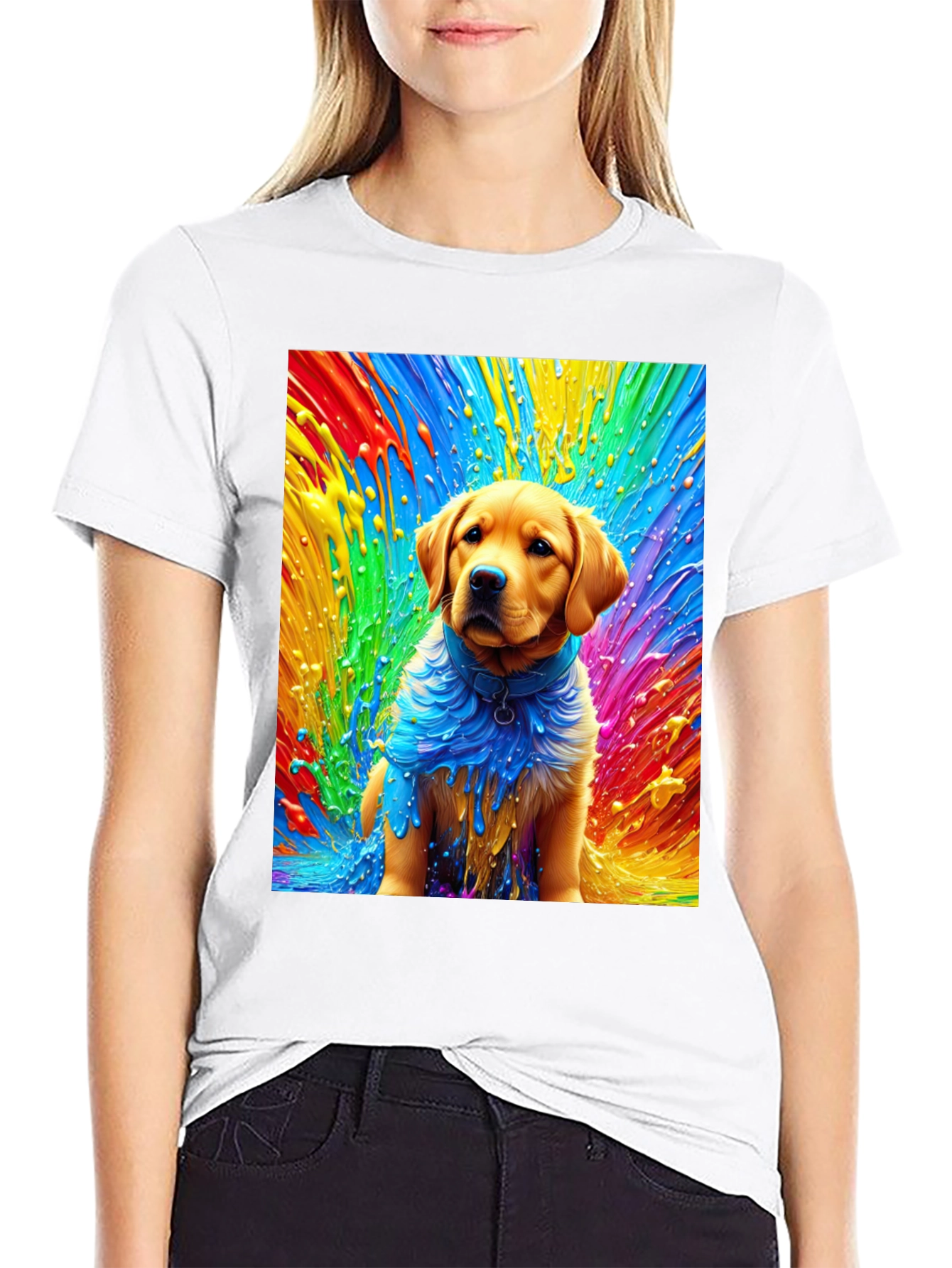 Black Rainbow Dog Art Black T-Shirt view 9