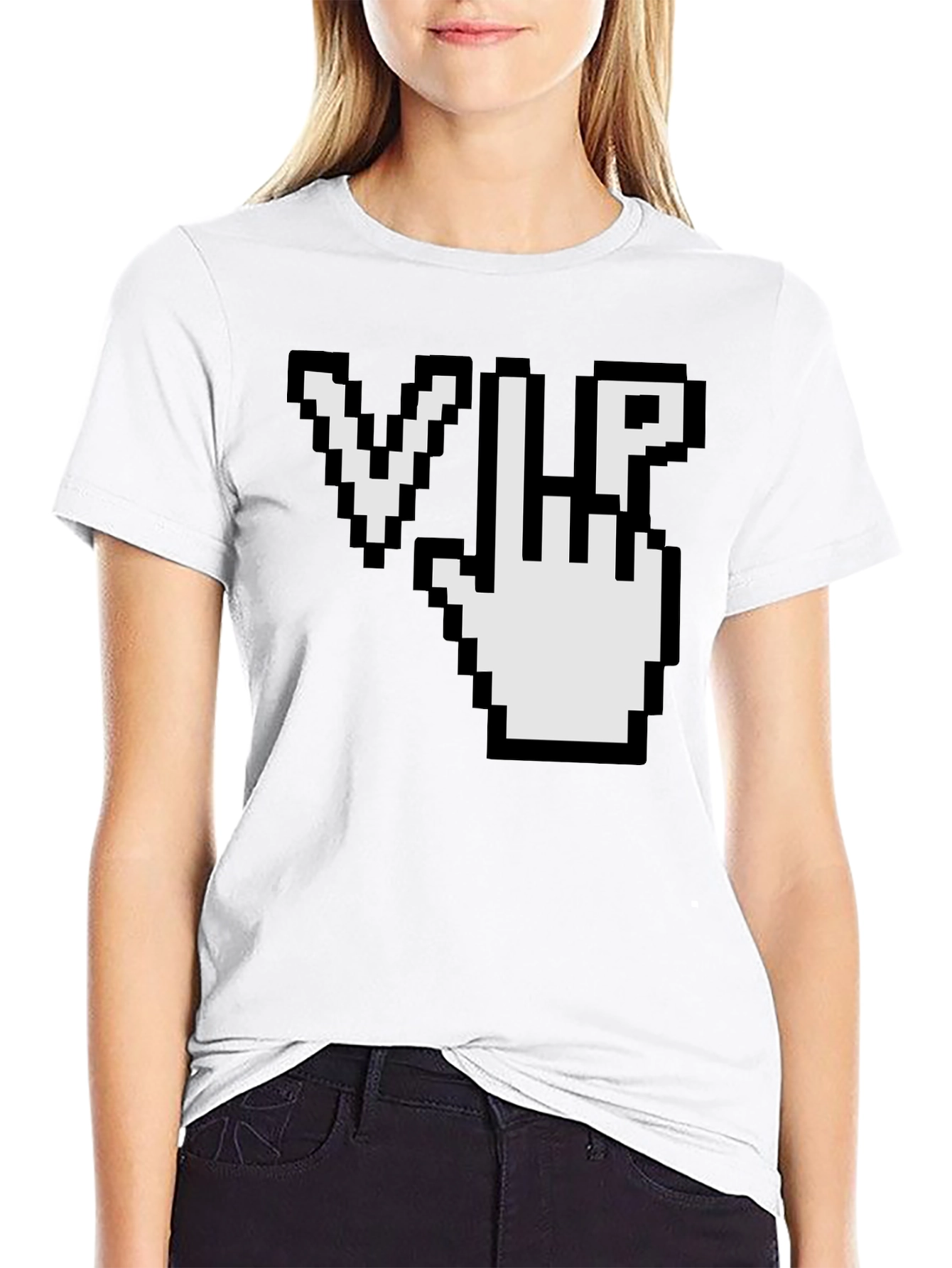 Black Pixel VIP Hand T-Shirt - Black Cotton Tee view 9