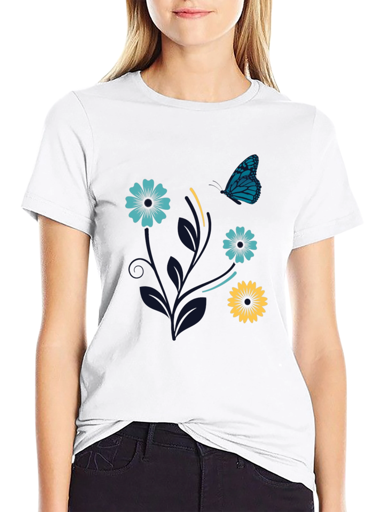 Black Floral Butterfly Graphic Tee - Stylish Comfort view 9