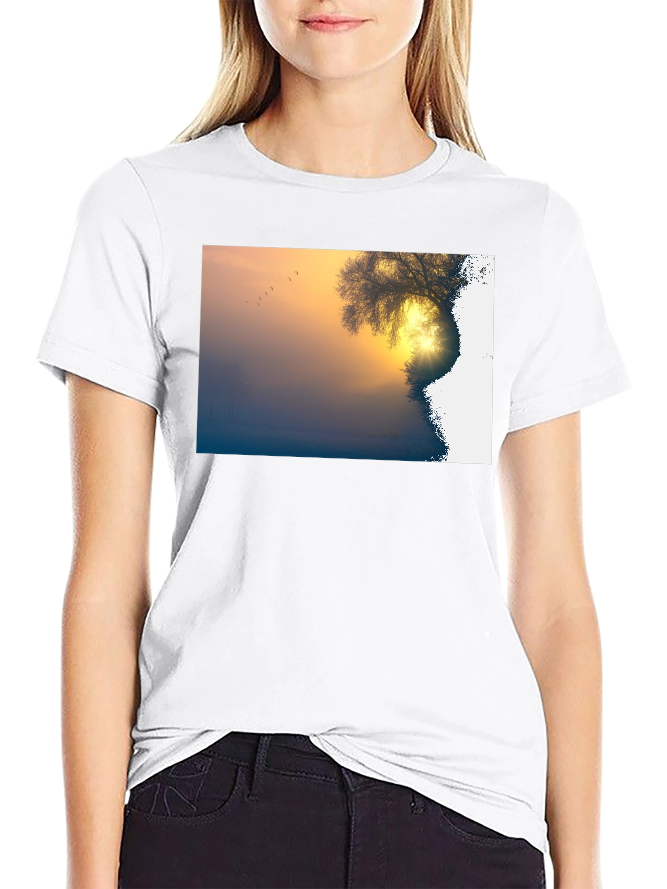Black Sunrise Nature Scene Graphic Tee view 9