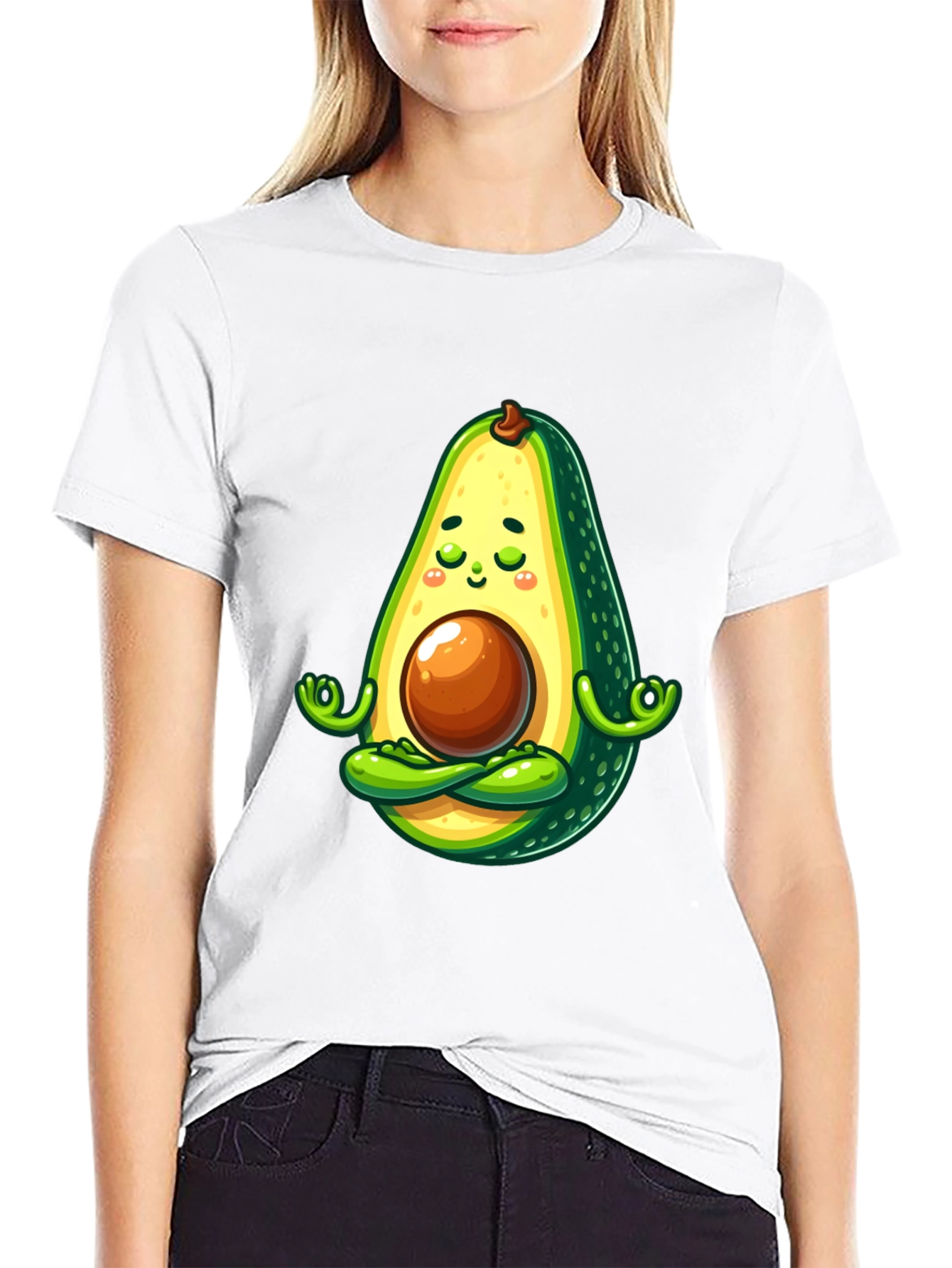 Black Zen Avocado T-Shirt - Meditating Fruit view 9