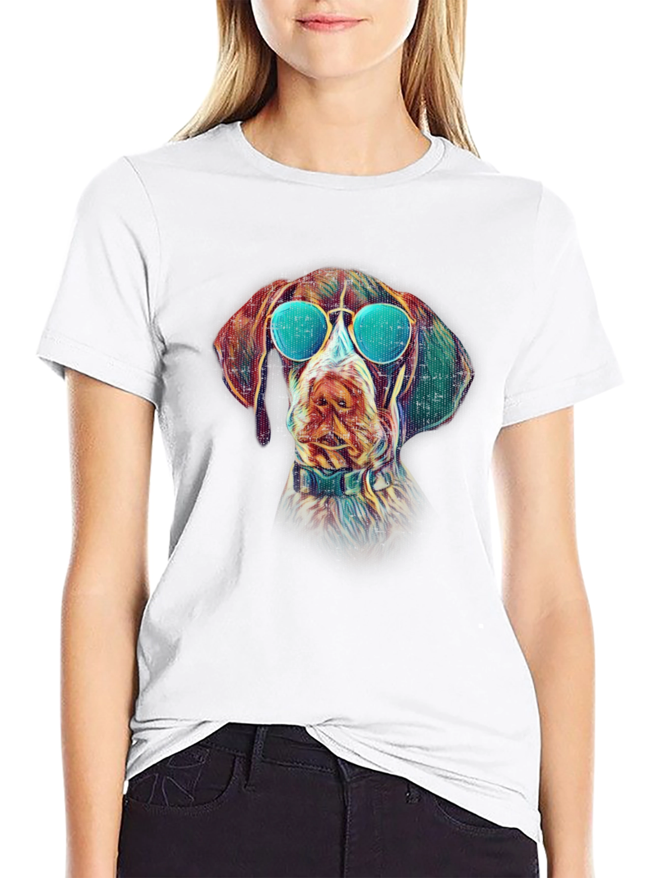 Black Cool Dog T-Shirt - Graphic Tee with Dog Wearing Sunglasses view 9