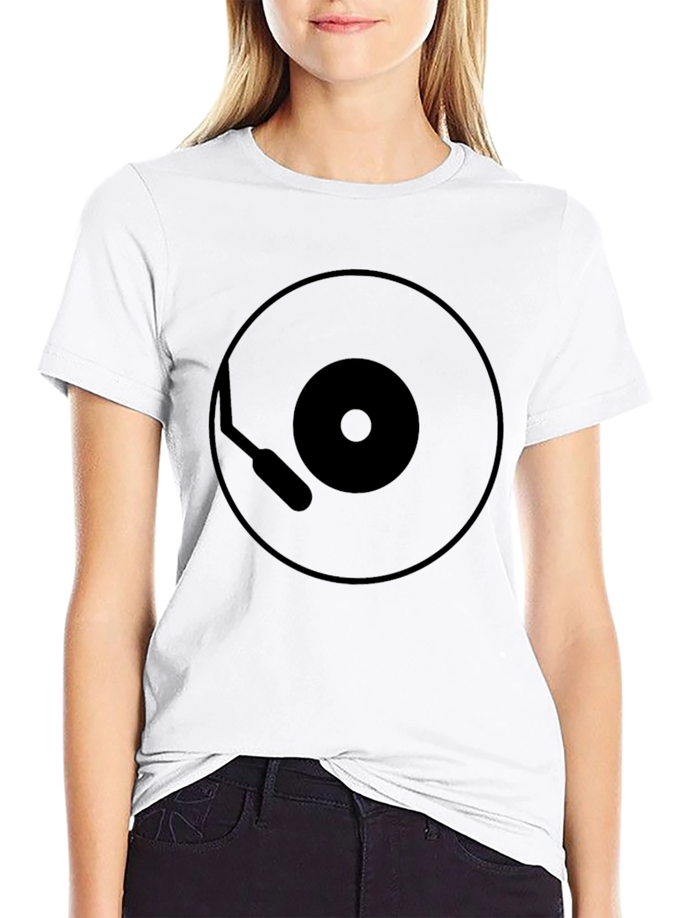 Black Retro Record Player Graphic Tee - Black Cotton Shirt view 9