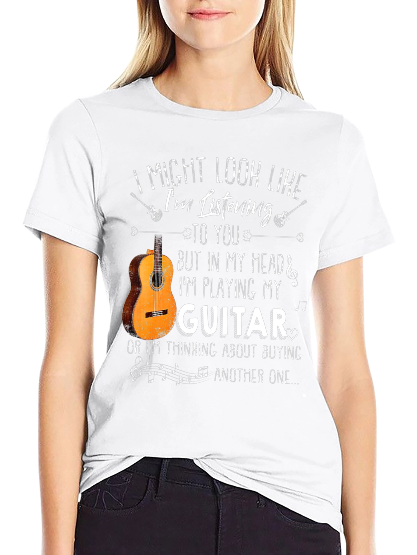 Black I Might Look Like I'm Listening Guitar T-Shirt view 9
