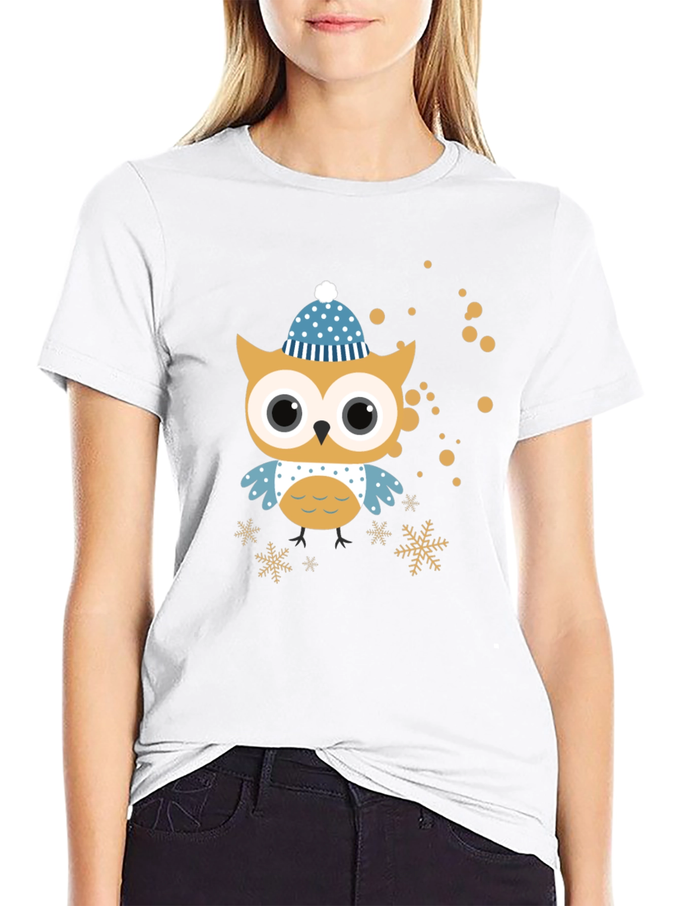 Black Festive Owl Graphic Tee - Winter Holiday Style view 9