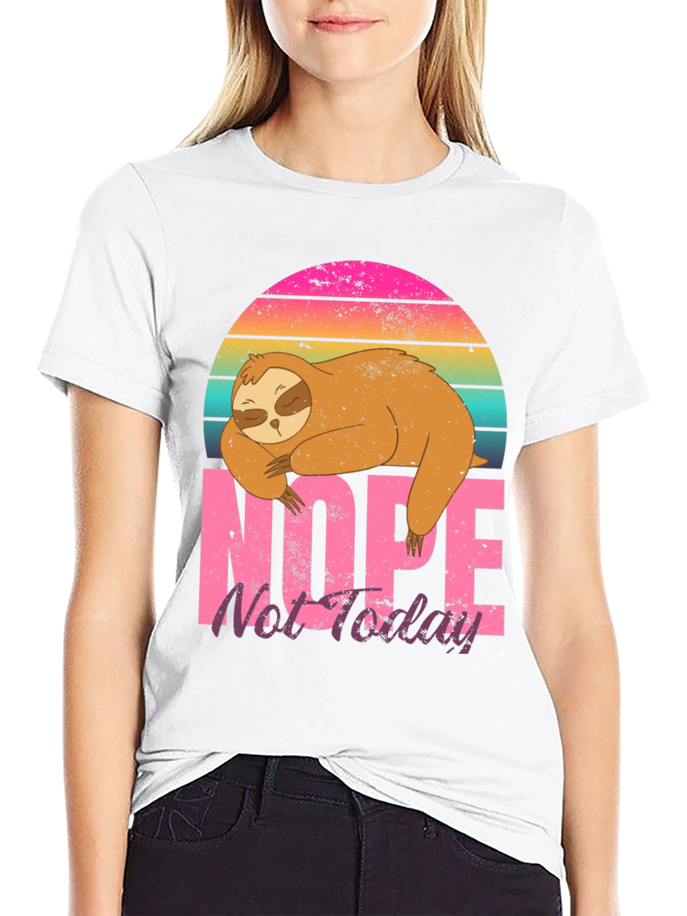 Black Nope Not Today Sloth Graphic T-Shirt view 9