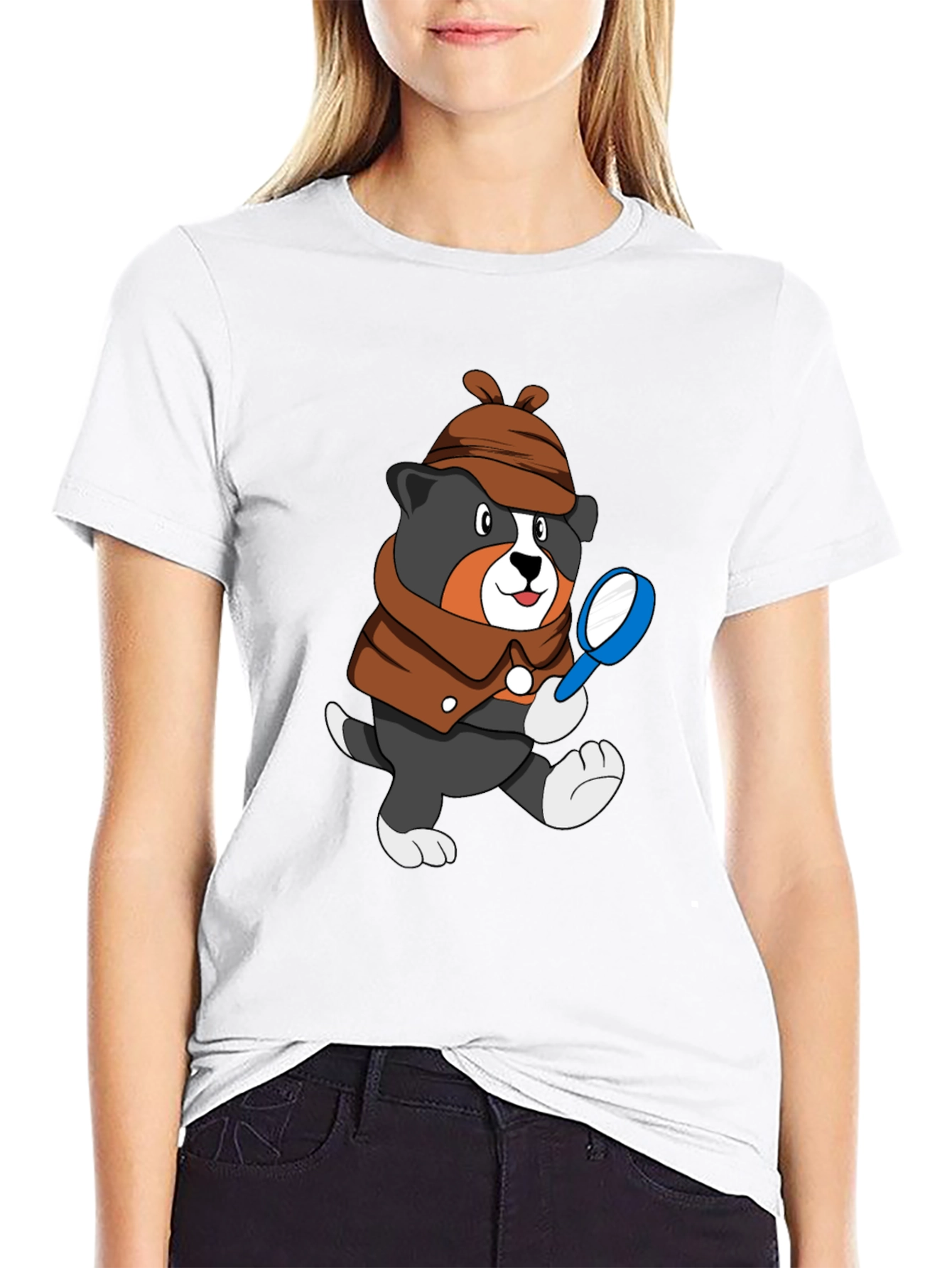 Black Detective Dog T-Shirt - Cartoon Puppy Sleuth Tee view 9