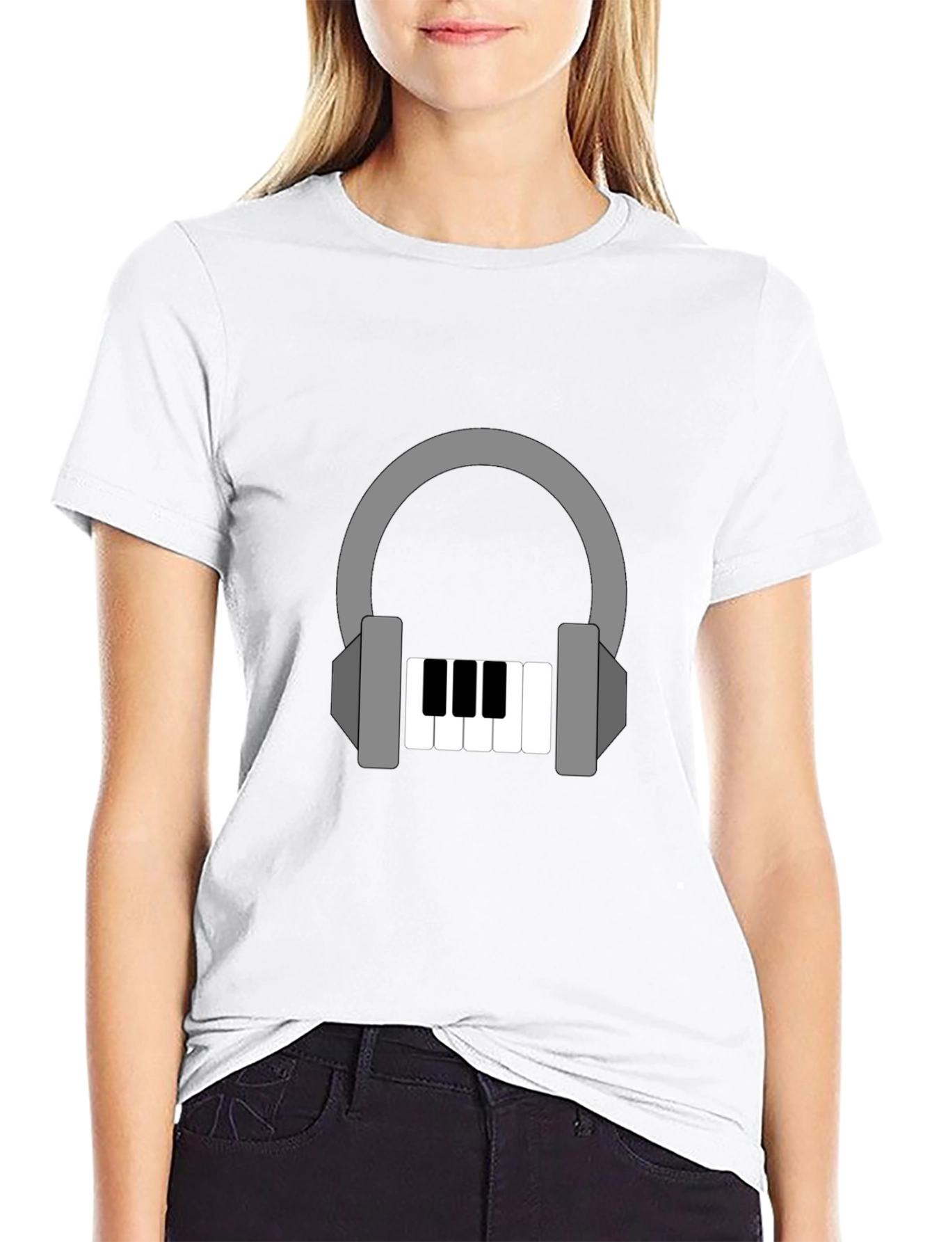 Black Headphone Piano Graphic Tee - Music Lover Shirt view 9