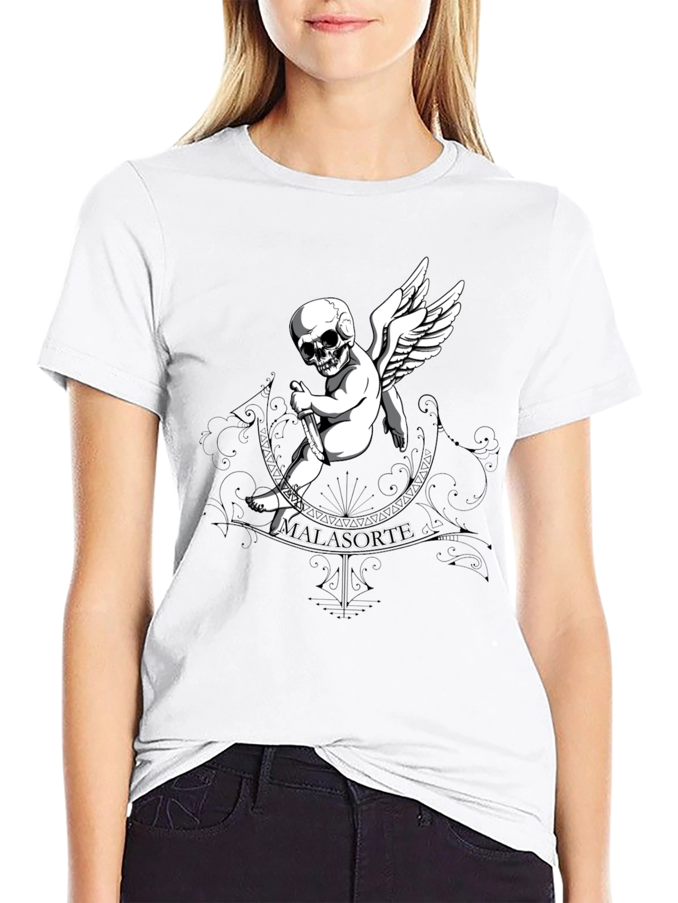 Black Skull Cupid Graphic T-Shirt - Men's Black Tee view 9