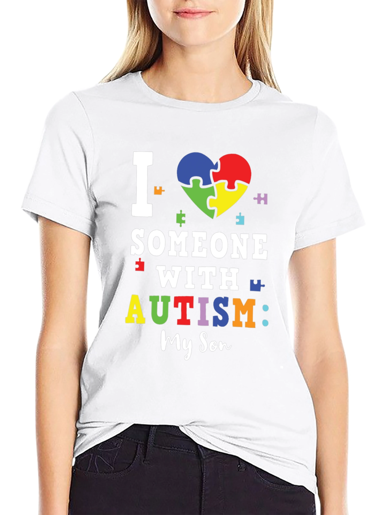 Black Autism Awareness T-Shirt - I Love Someone With Autism view 9