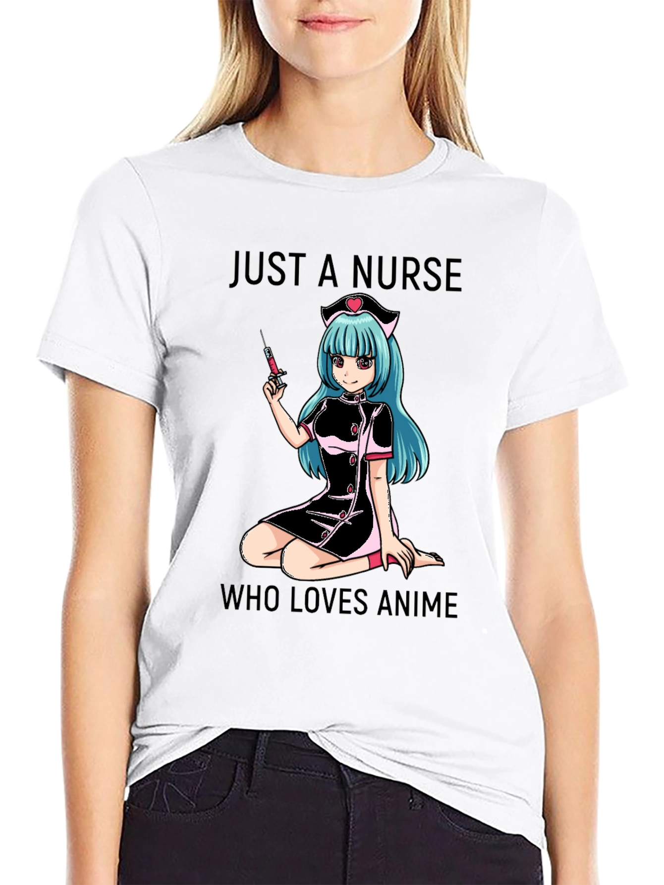 Black Anime Nurse T-Shirt: Just A Nurse Who Loves Anime view 9