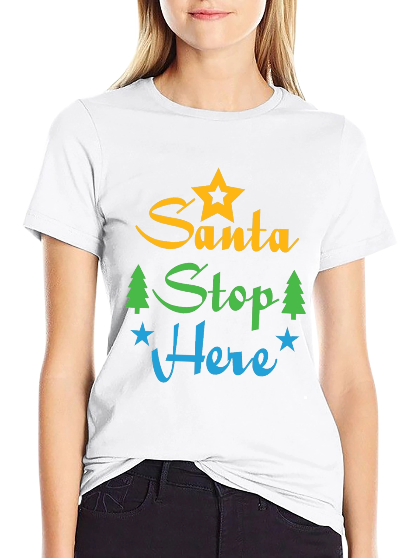 Black Santa Stop Here Graphic Tee - Festive Holiday Apparel view 9