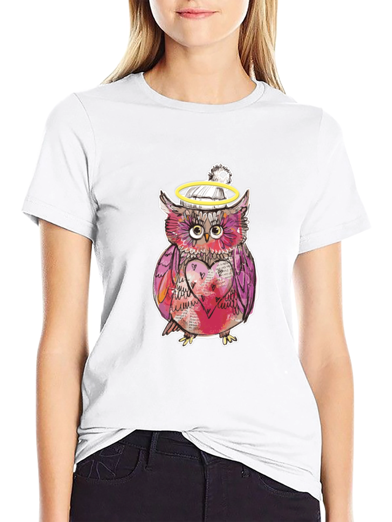 Black Whimsical Owl Graphic Tee - Unique Design view 9
