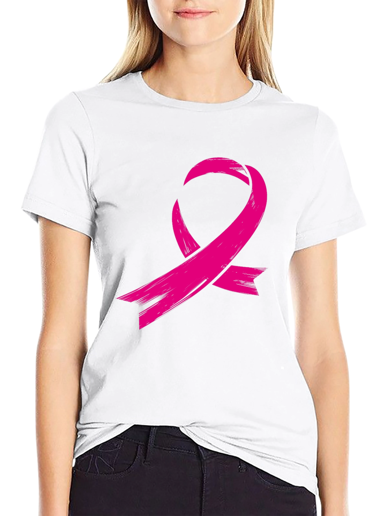 Black Pink Ribbon Graphic Tee - Breast Cancer Awareness view 9